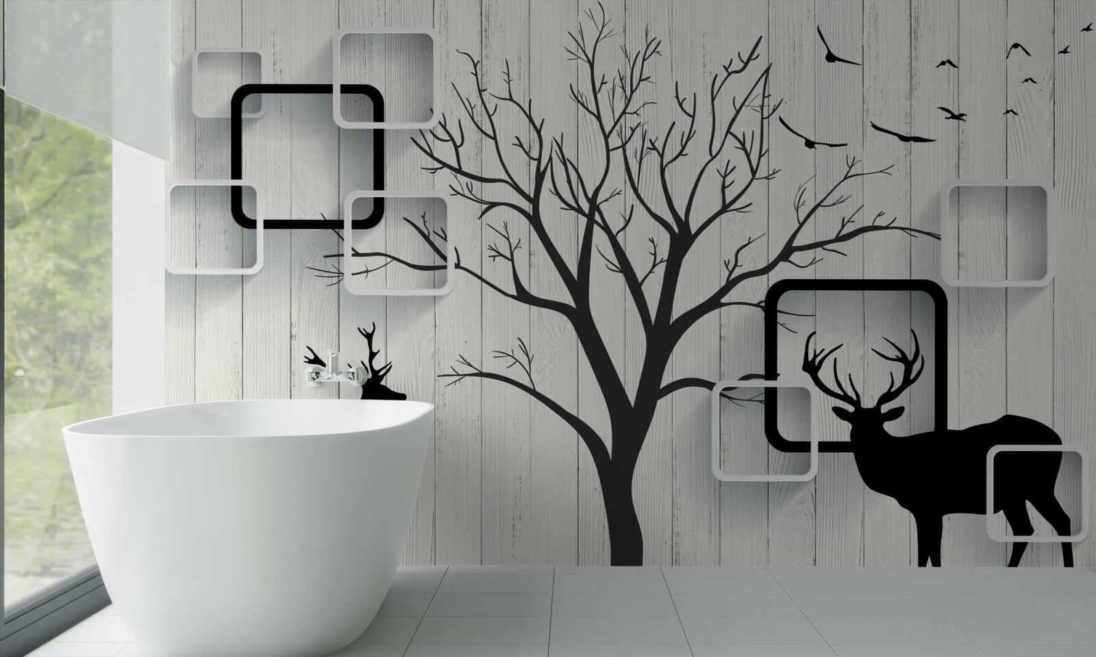 Fotobehang de boom dient als wandelgebied voor herten