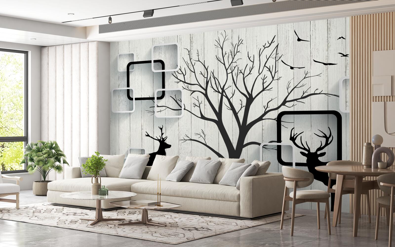 Fotobehang de boom dient als wandelgebied voor herten