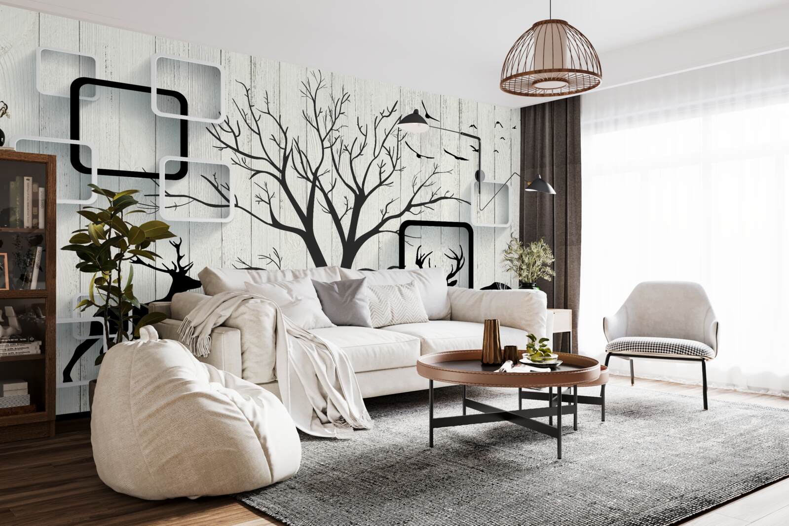 Fotobehang de boom dient als wandelgebied voor herten