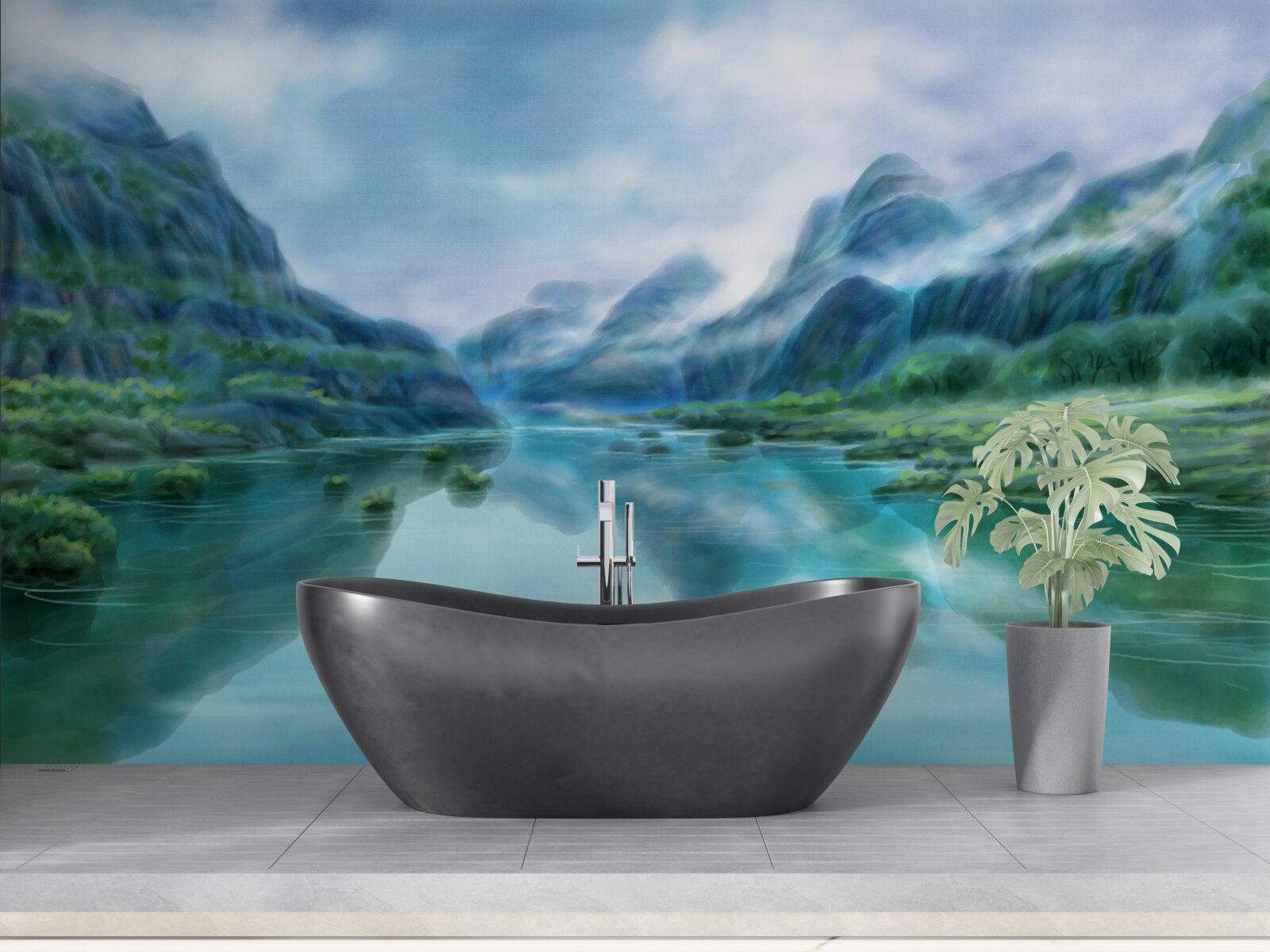 Fotobehang betoverende rustige rivier in de bergen