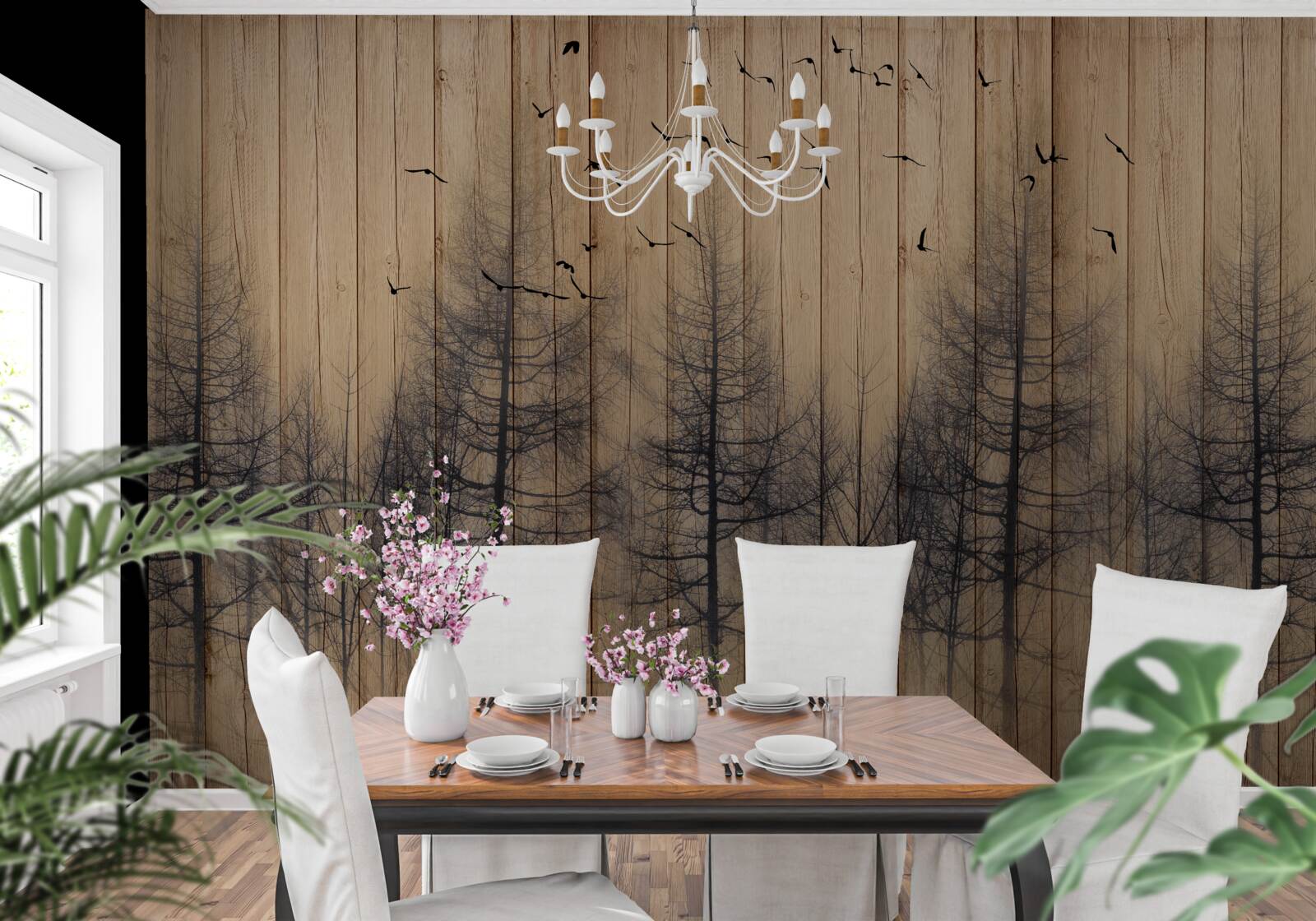 Fotobehang de illustratie op de dansvloer toont vliegende vogels in de lucht