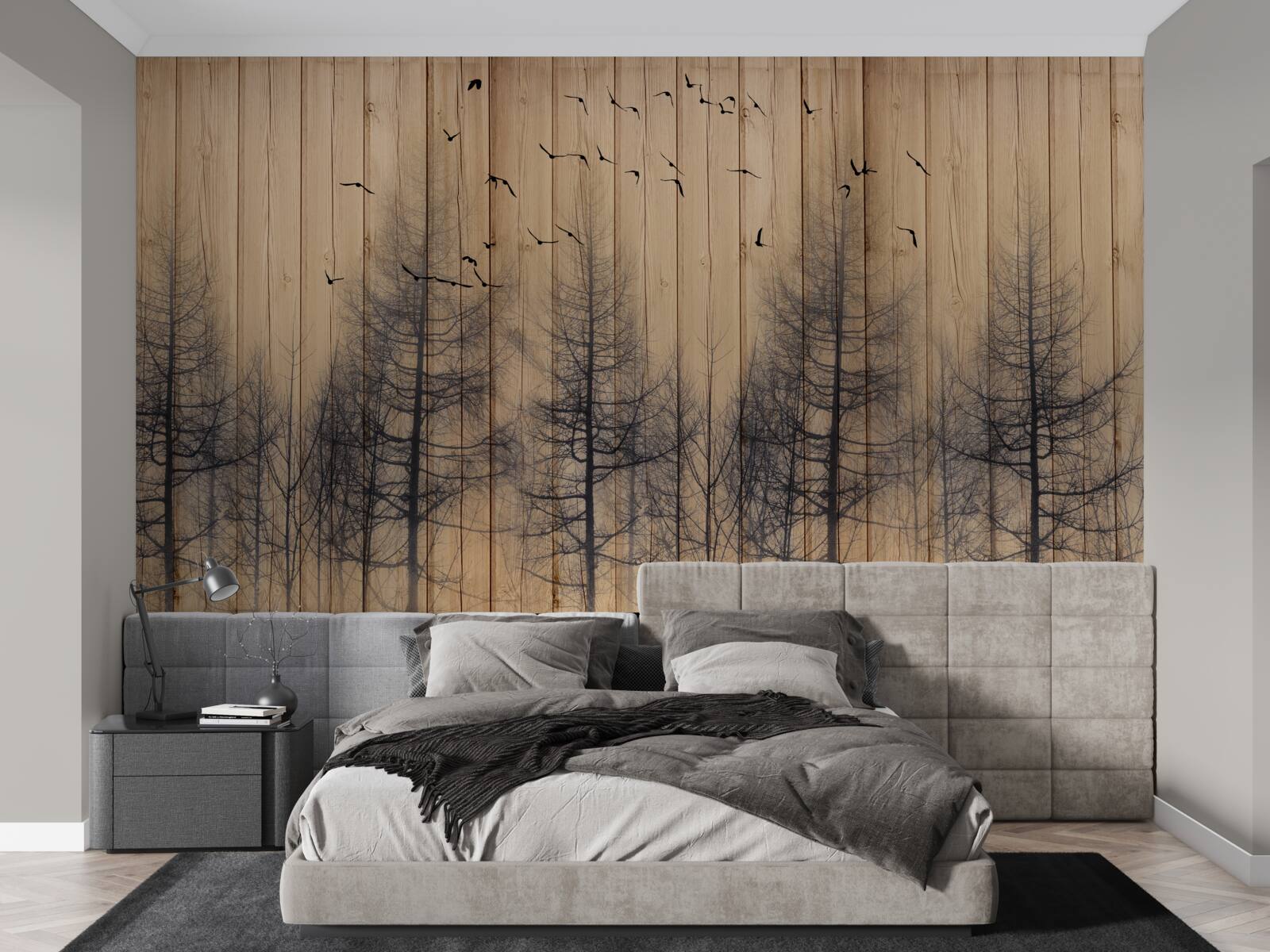 Fotobehang de illustratie op de dansvloer toont vliegende vogels in de lucht