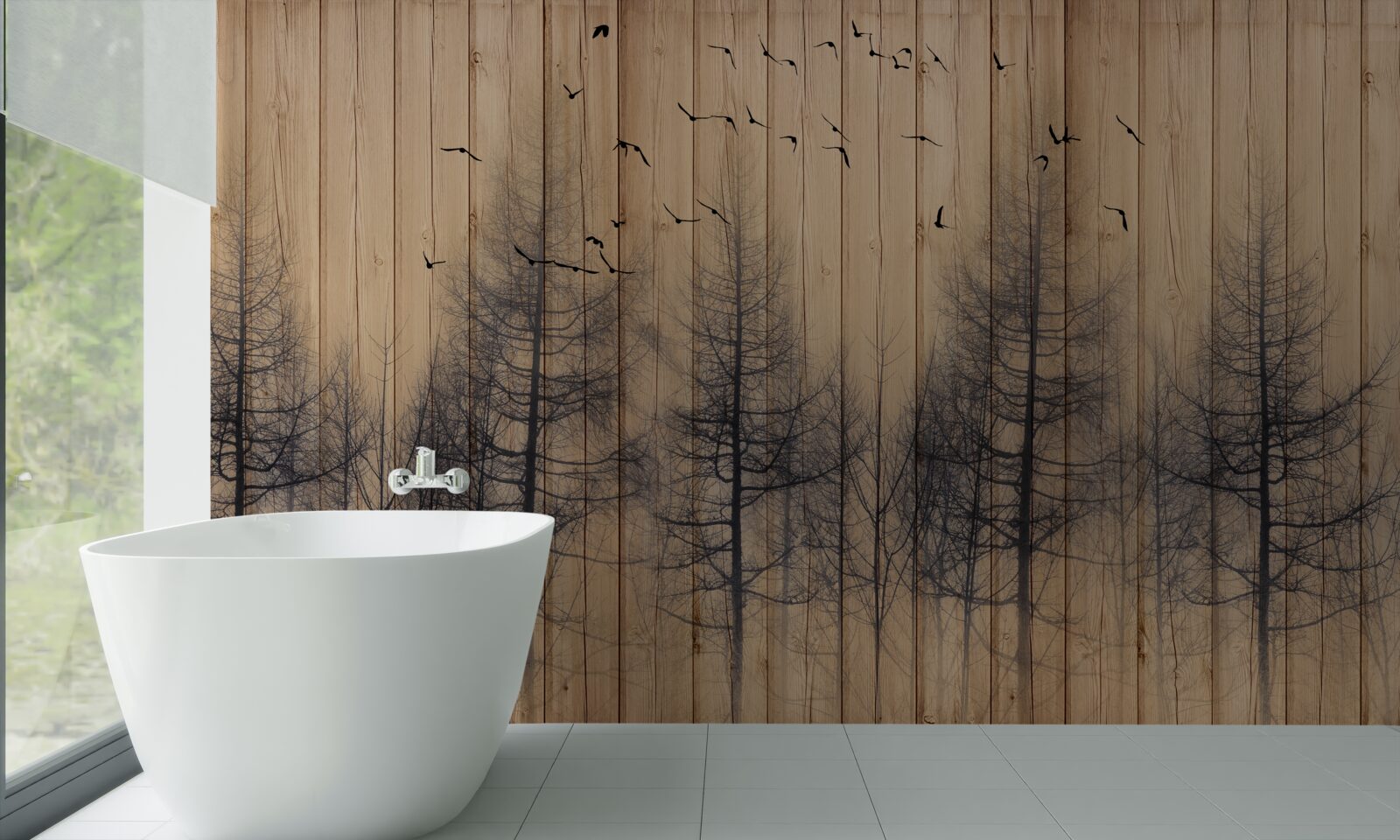 Fotobehang de illustratie op de dansvloer toont vliegende vogels in de lucht