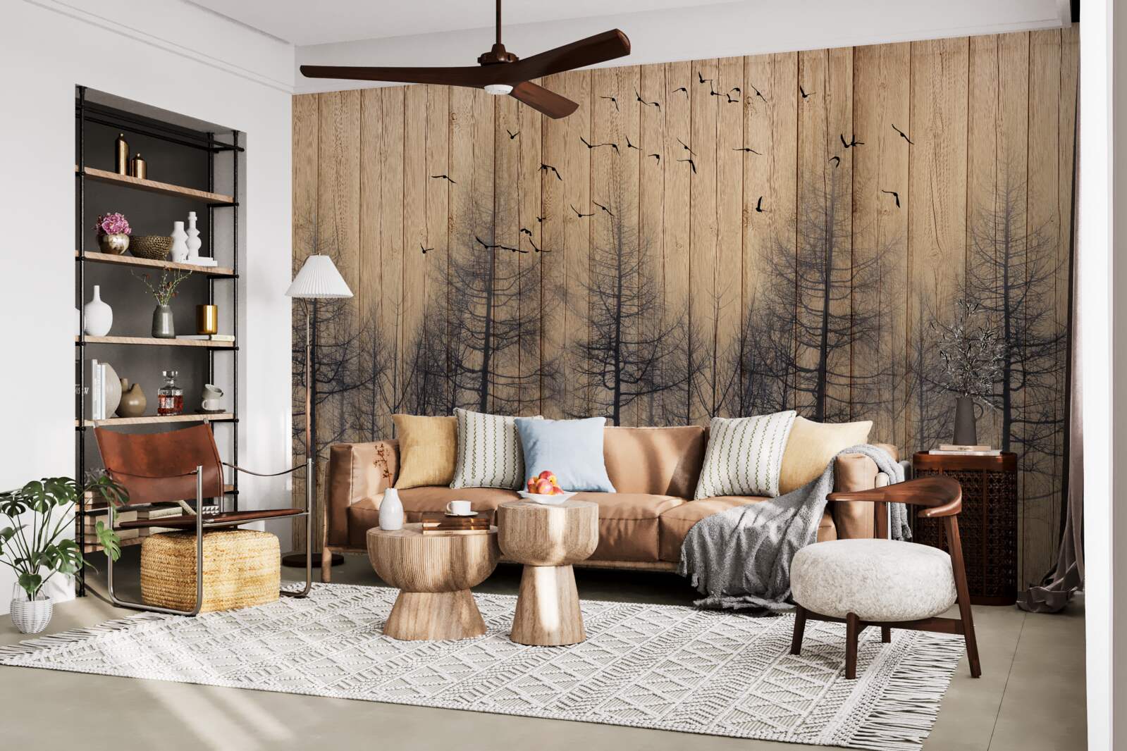 Fotobehang de illustratie op de dansvloer toont vliegende vogels in de lucht