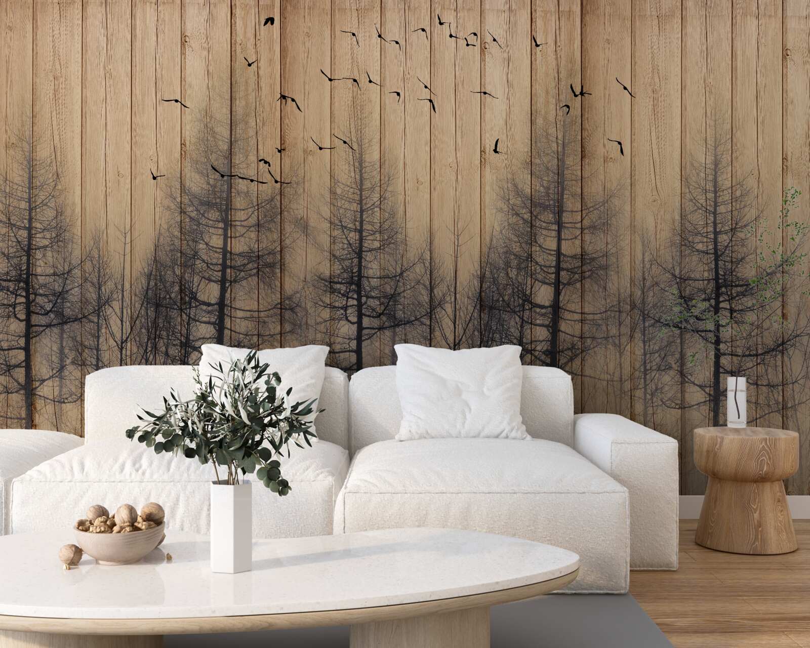 Fotobehang de illustratie op de dansvloer toont vliegende vogels in de lucht