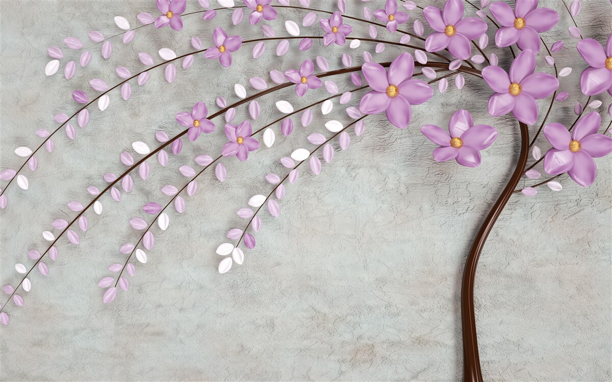 Fotobehang boom versierd met delicate lila bloesems