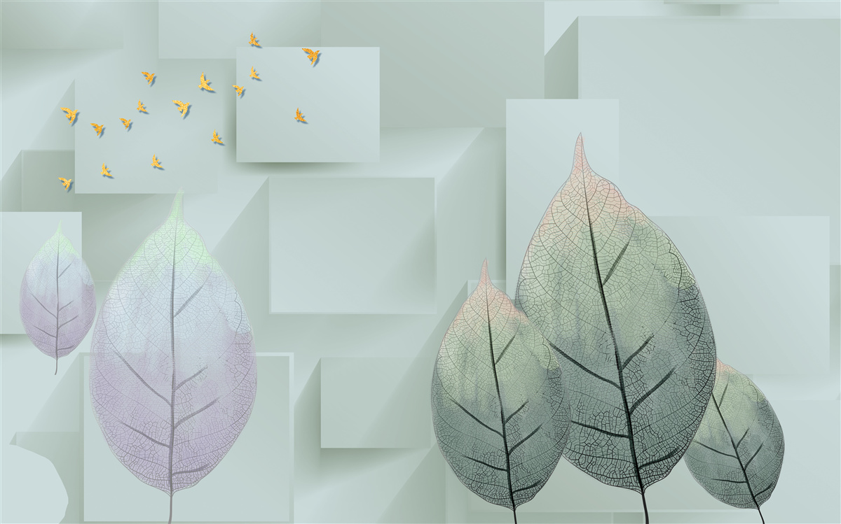 Fotobehang Gele vogels en bladeren