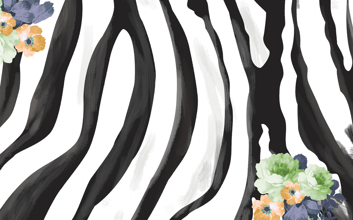 Fotobehang achtergrond met bloemen op een achtergrond van zwarte en witte strepen