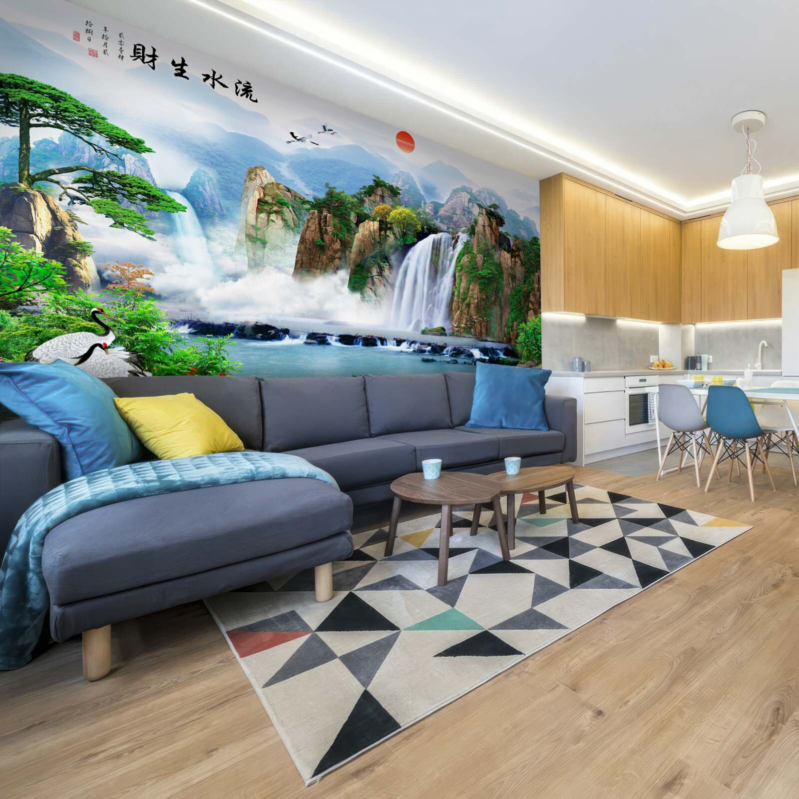 Fotobehang magisch uitzicht op de natuur en de waterval