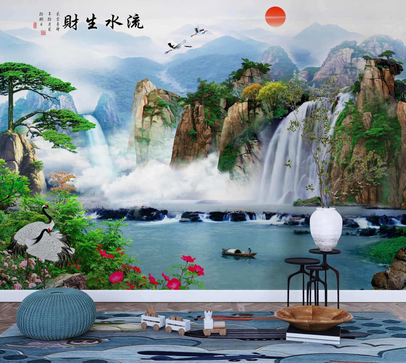 Fotobehang magisch uitzicht op de natuur en de waterval