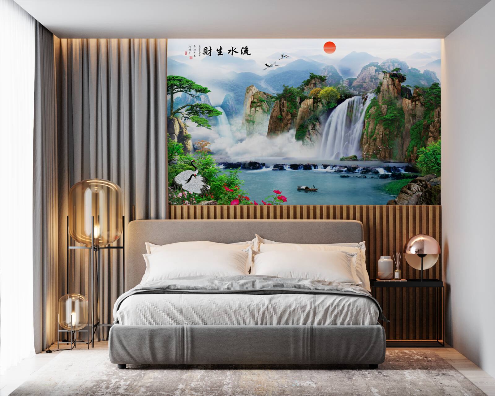 Fotobehang magisch uitzicht op de natuur en de waterval