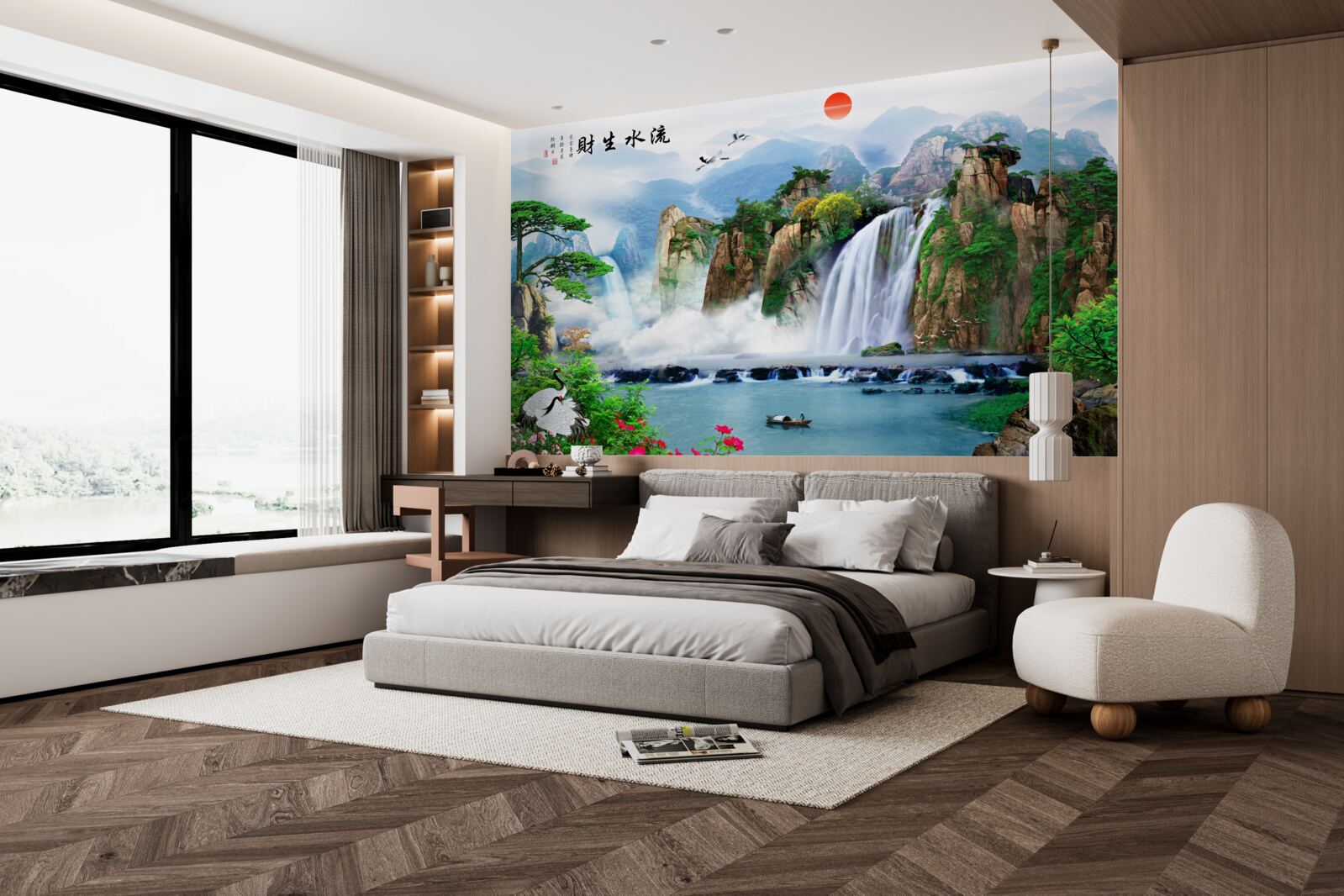 Fotobehang magisch uitzicht op de natuur en de waterval