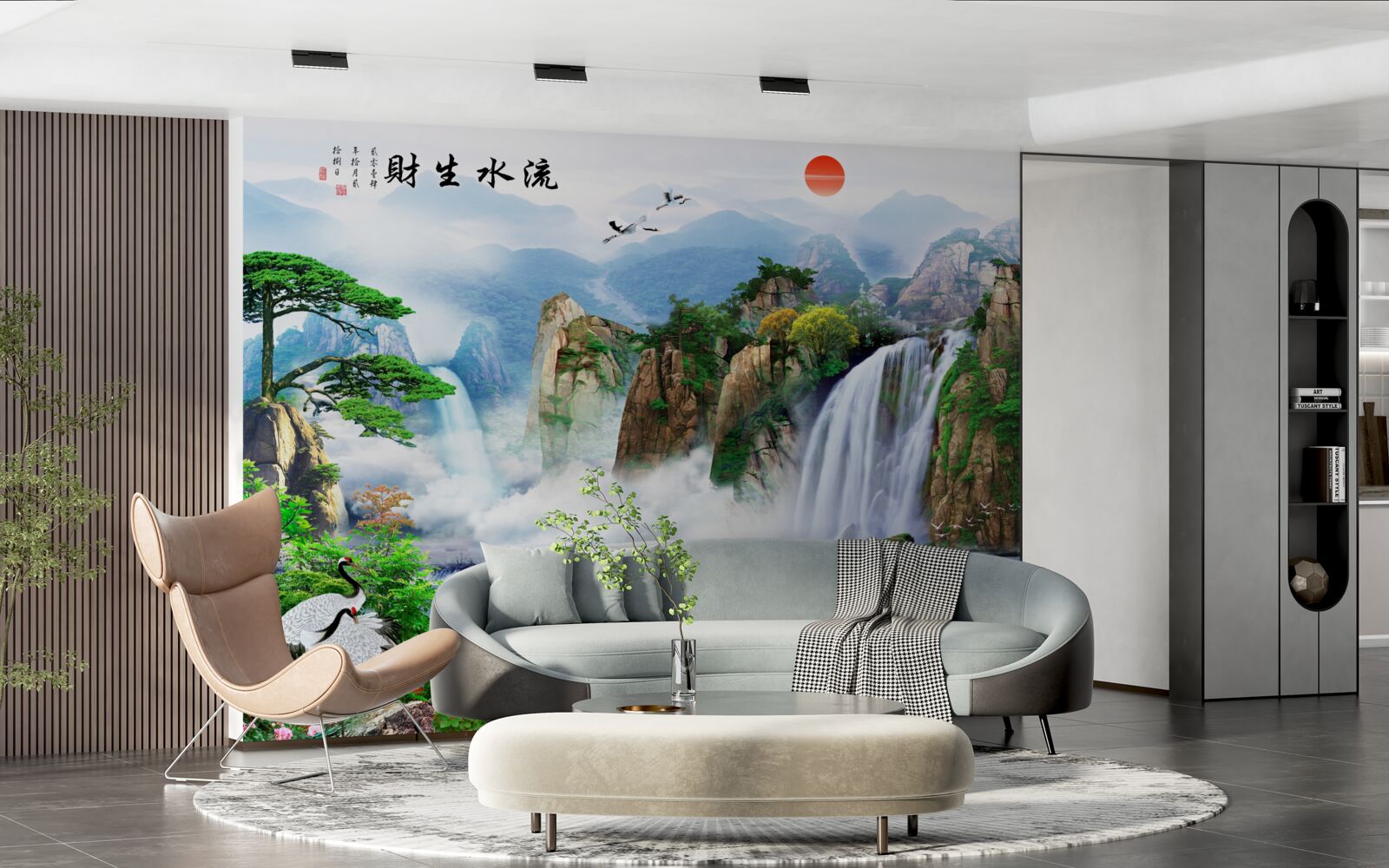 Fotobehang magisch uitzicht op de natuur en de waterval