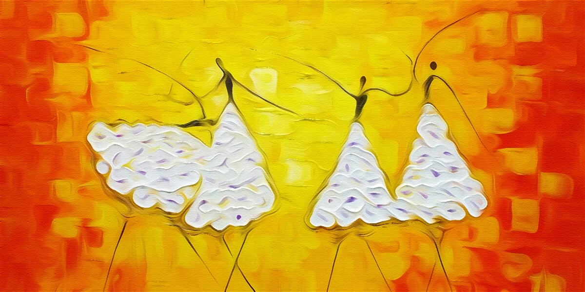 Fotobehang uitdrukkingen van meisjes die jurken dragen versierd met bloemen