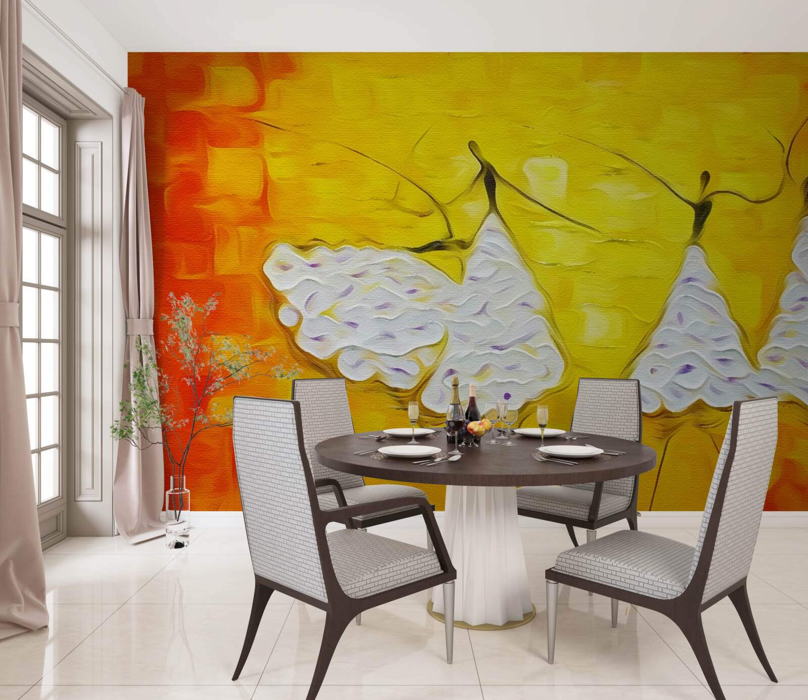 Fotobehang uitdrukkingen van meisjes die jurken dragen versierd met bloemen