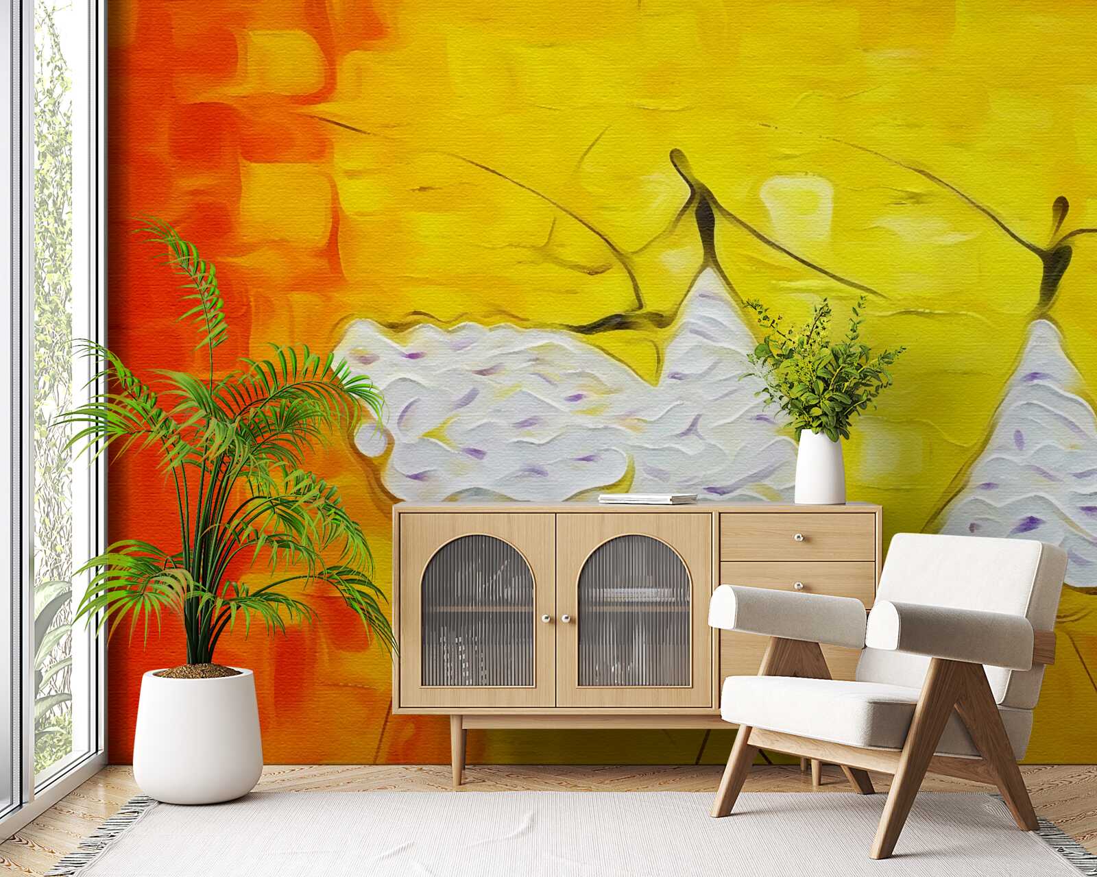 Fotobehang uitdrukkingen van meisjes die jurken dragen versierd met bloemen