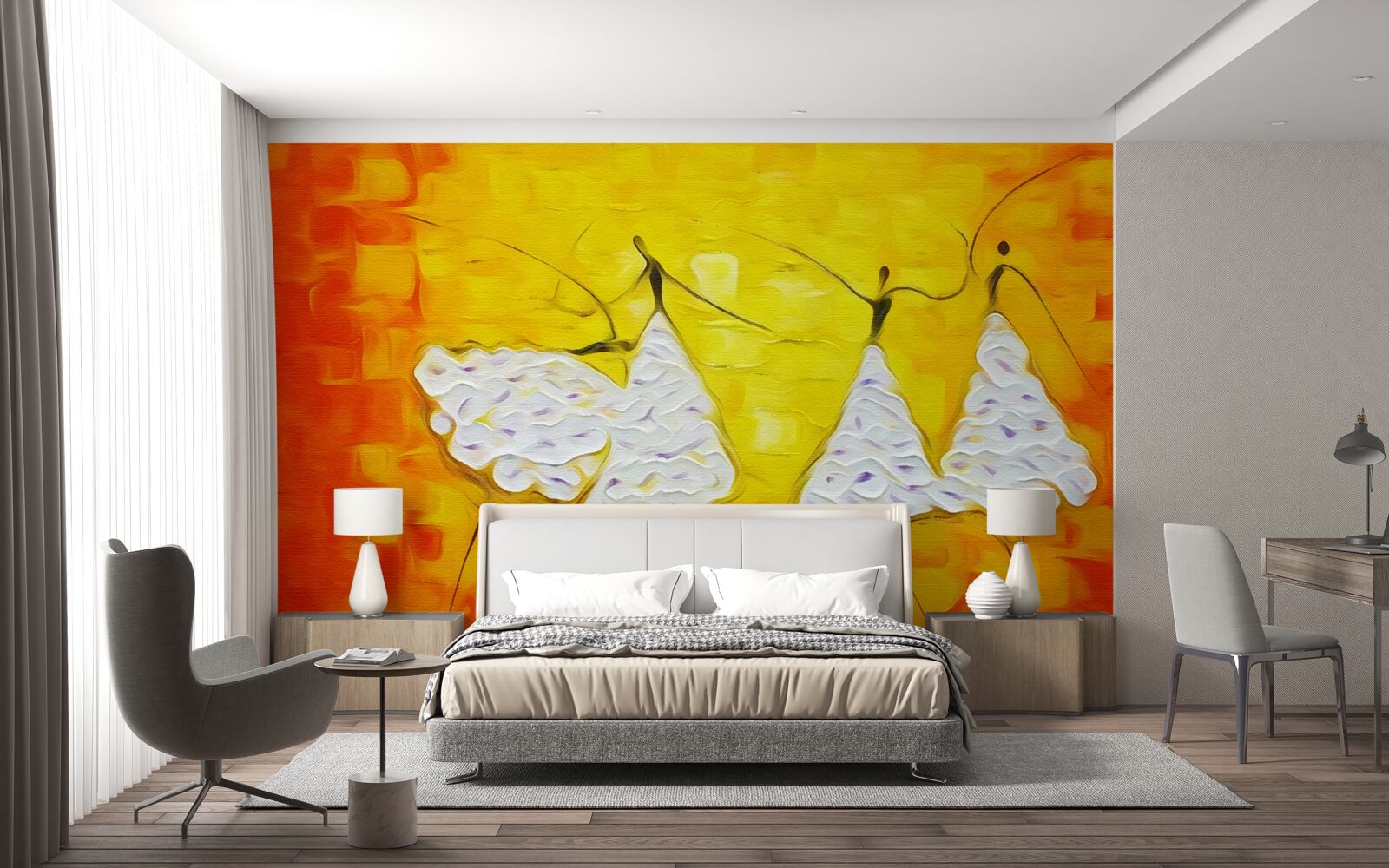 Fotobehang uitdrukkingen van meisjes die jurken dragen versierd met bloemen