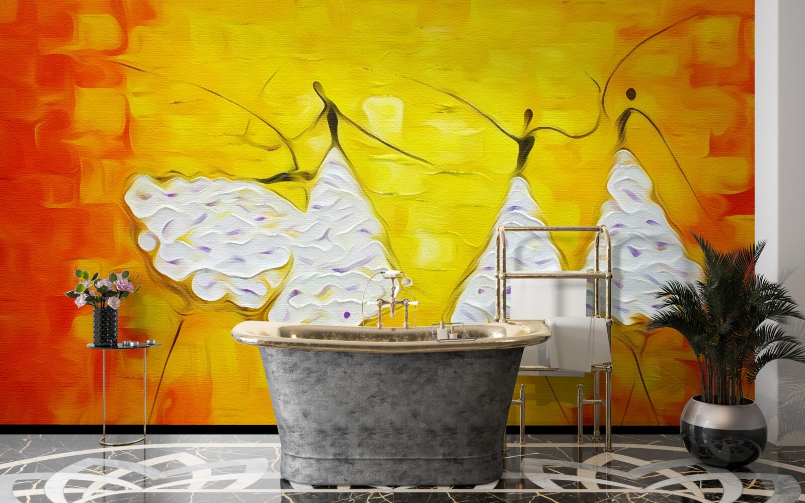 Fotobehang uitdrukkingen van meisjes die jurken dragen versierd met bloemen