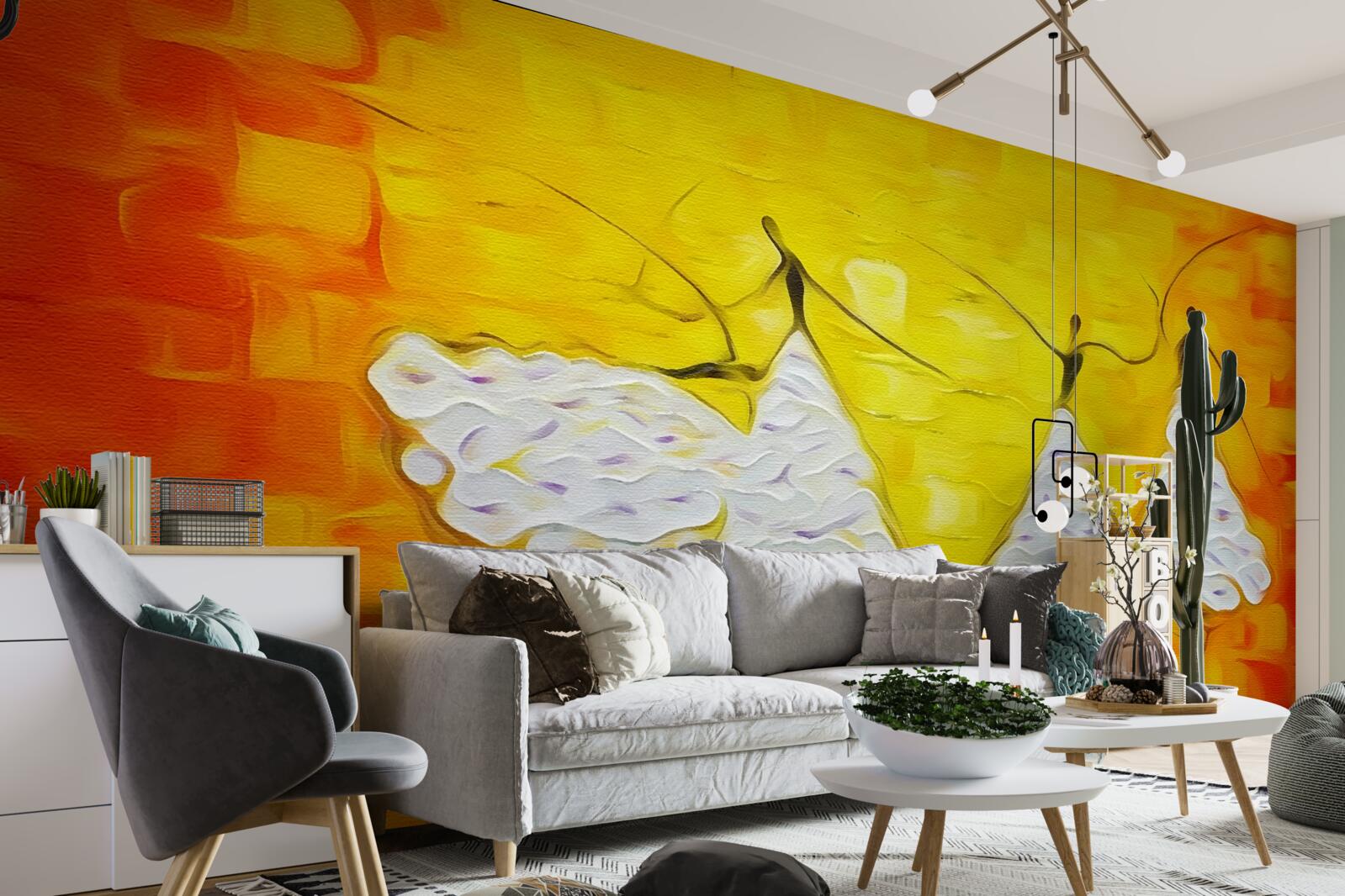 Fotobehang uitdrukkingen van meisjes die jurken dragen versierd met bloemen