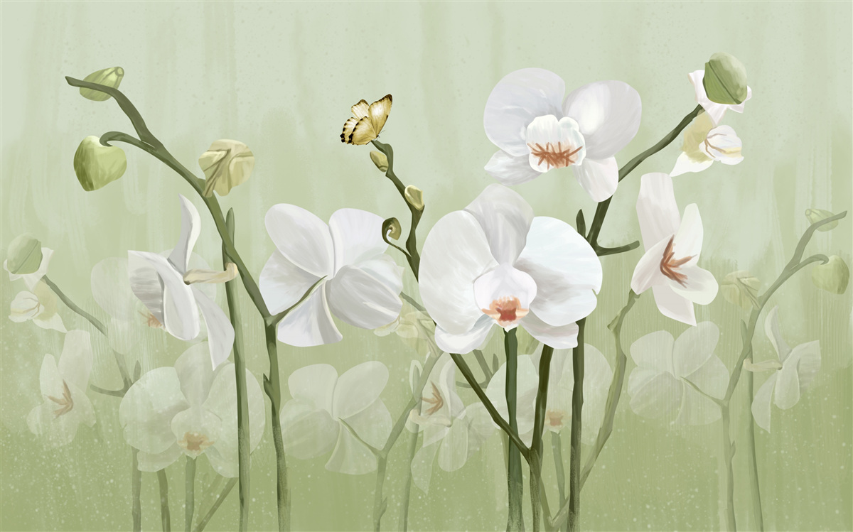 Fotobehang witte bloemen met een ongewone uitstraling