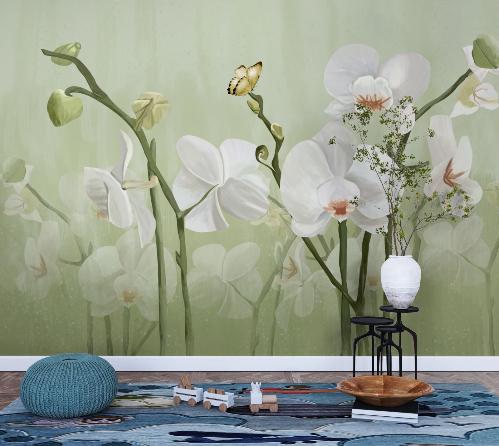 Fotobehang witte bloemen met een ongewone uitstraling