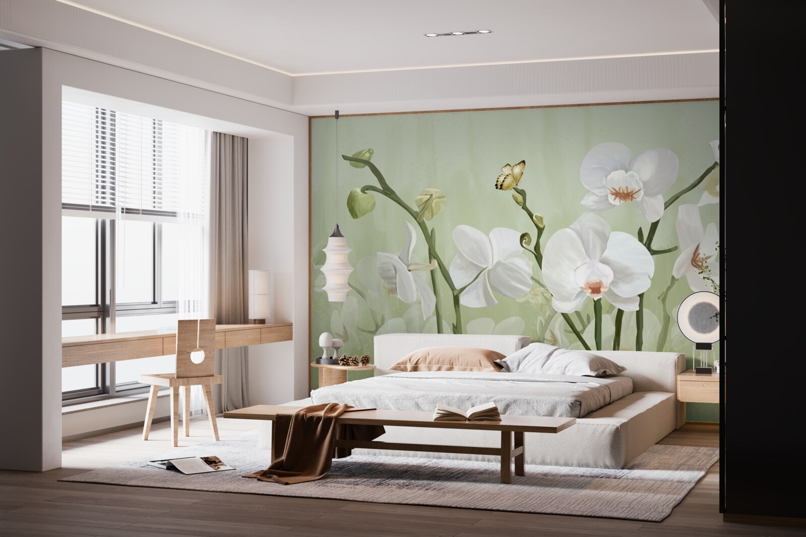 Fotobehang witte bloemen met een ongewone uitstraling