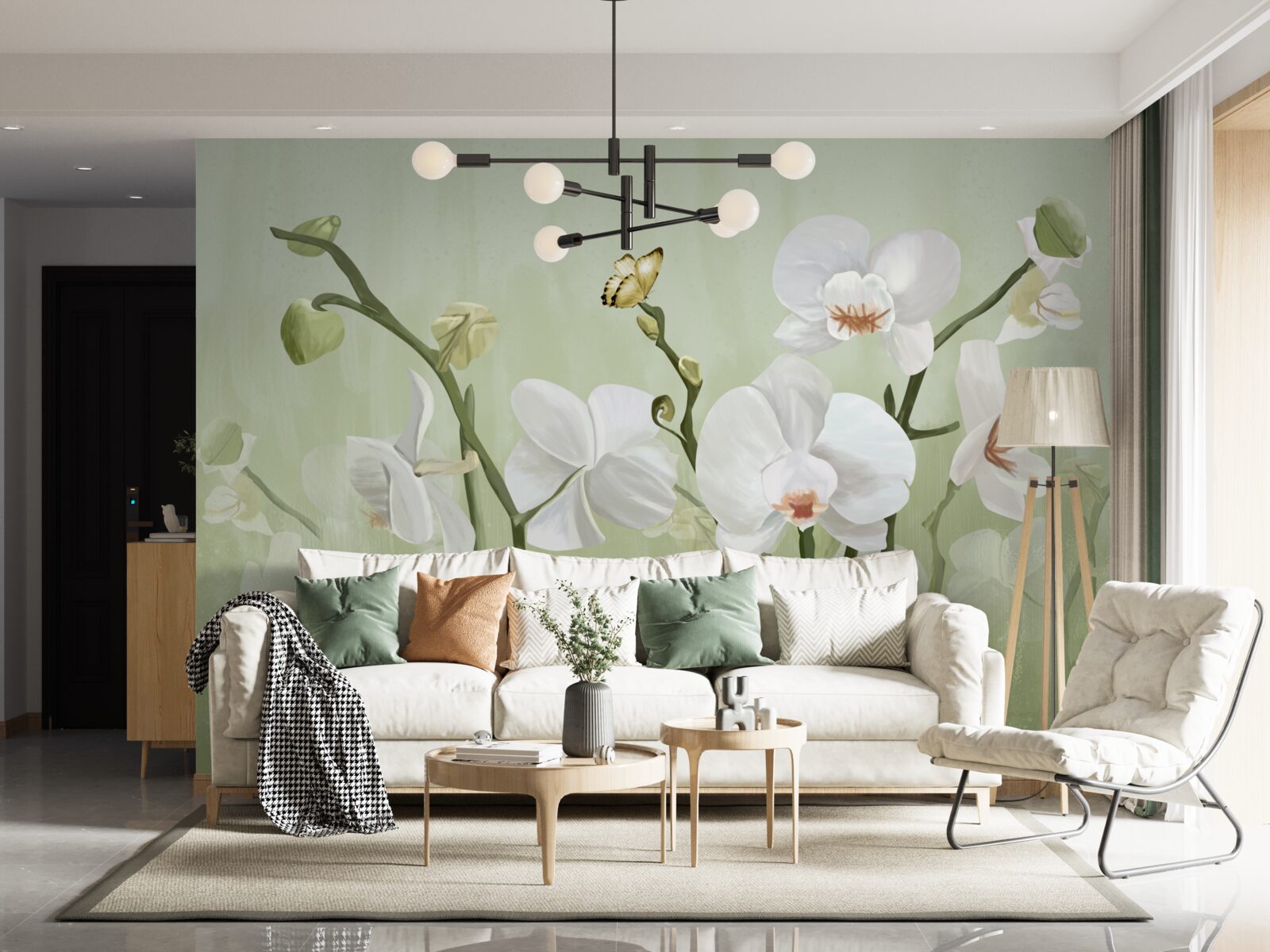 Fotobehang witte bloemen met een ongewone uitstraling