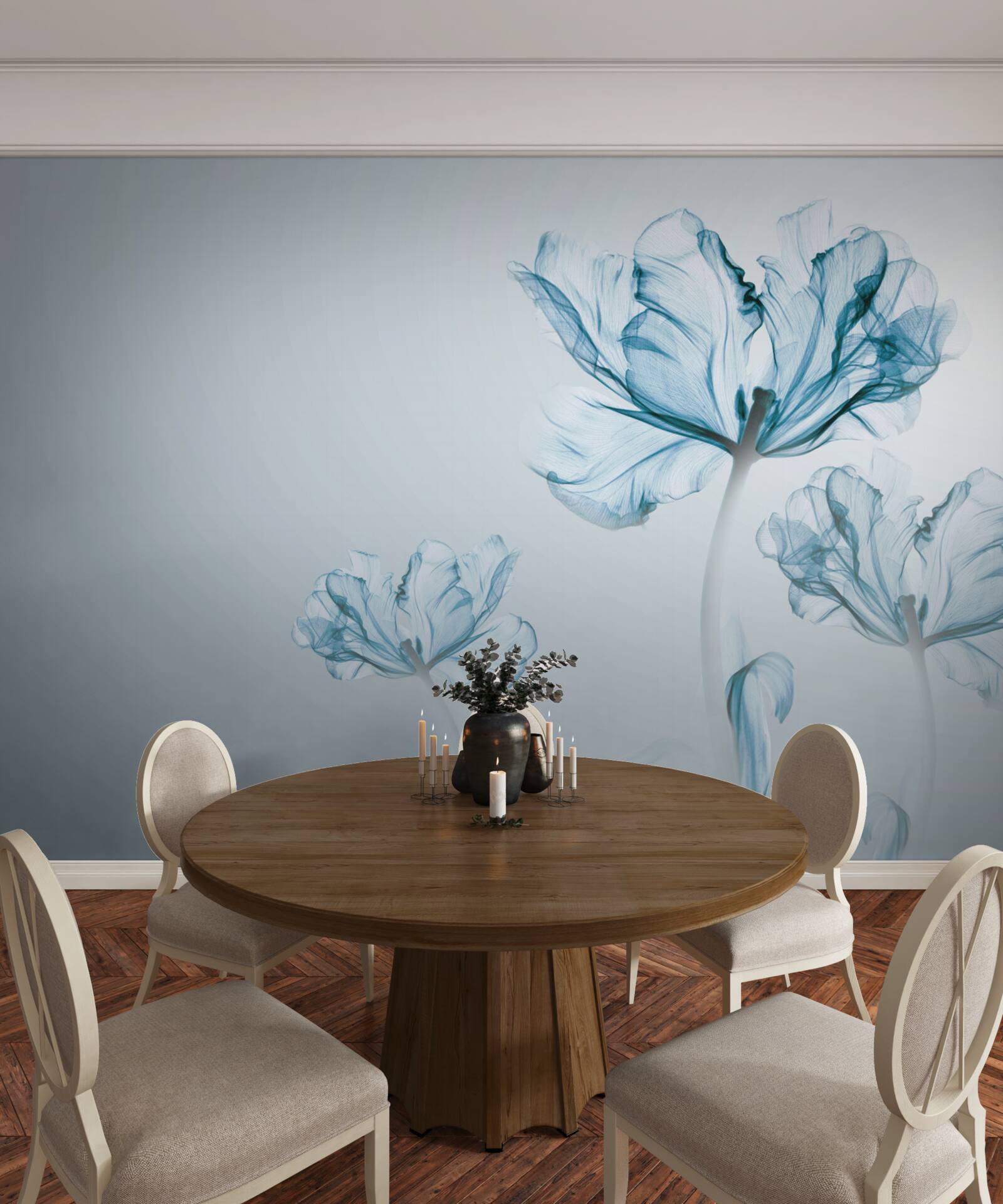 Fotobehang blauwe bloemen met transparantie