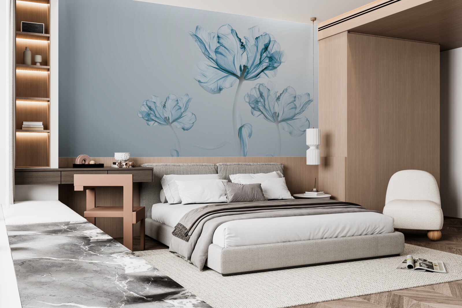 Fotobehang blauwe bloemen met transparantie