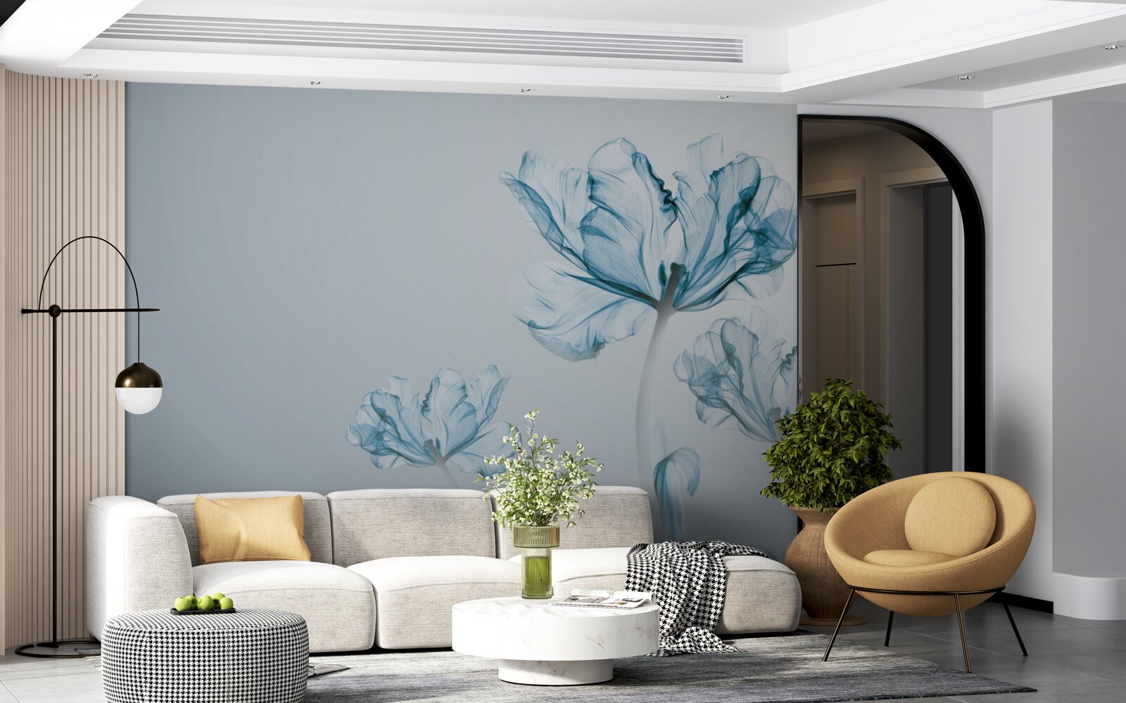 Fotobehang blauwe bloemen met transparantie