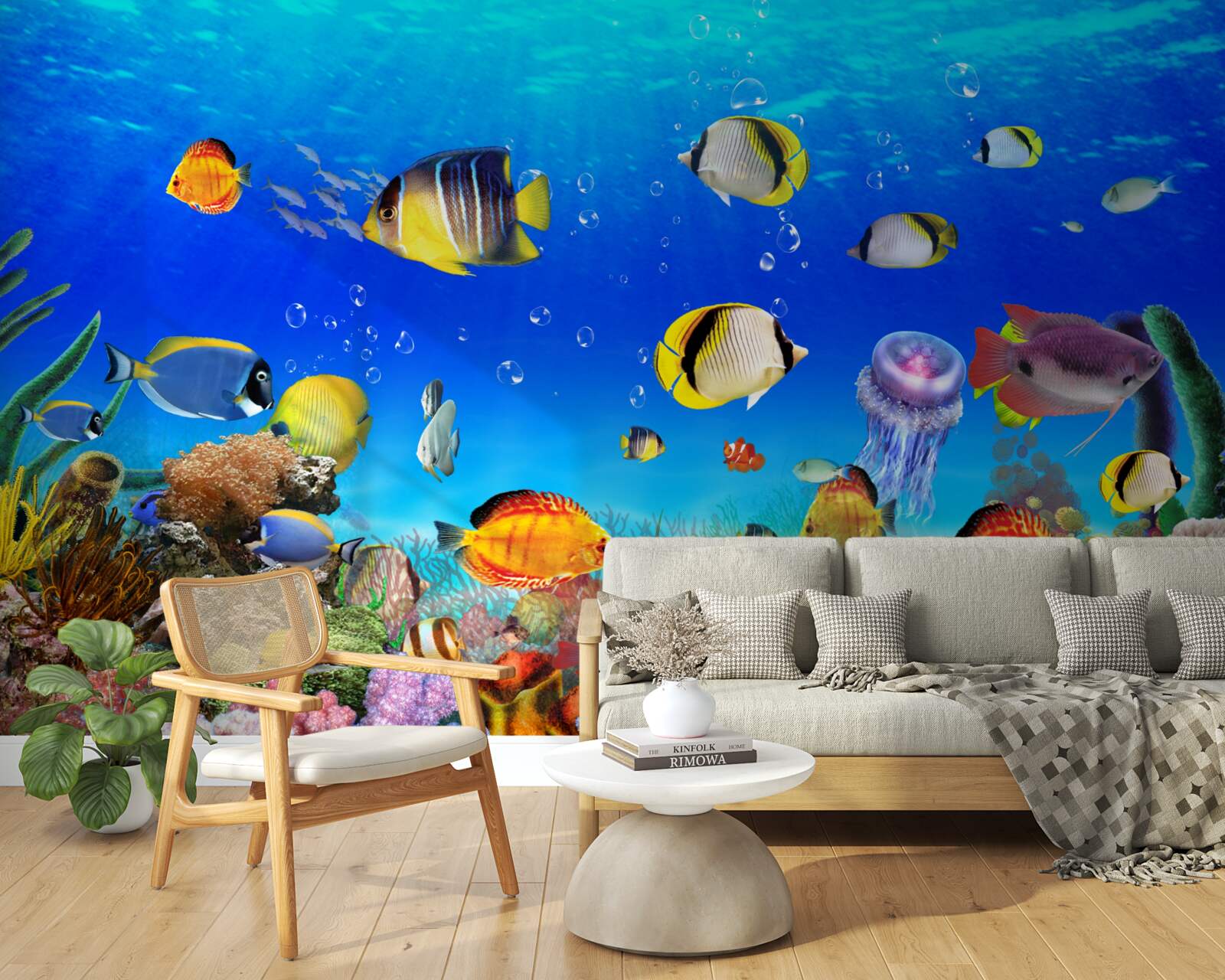 Fotobehang kleurrijke vissen in blauw water