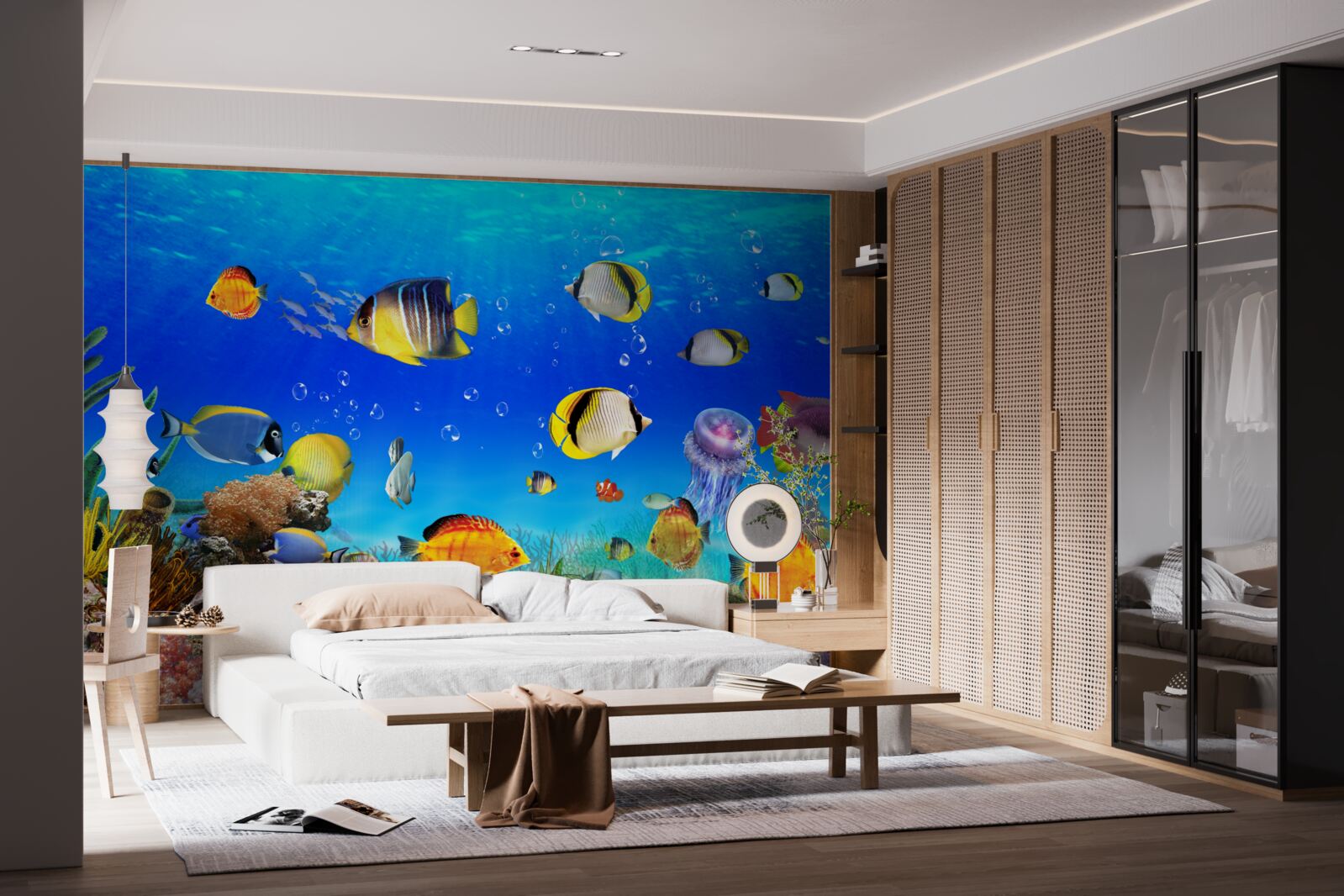 Fotobehang kleurrijke vissen in blauw water