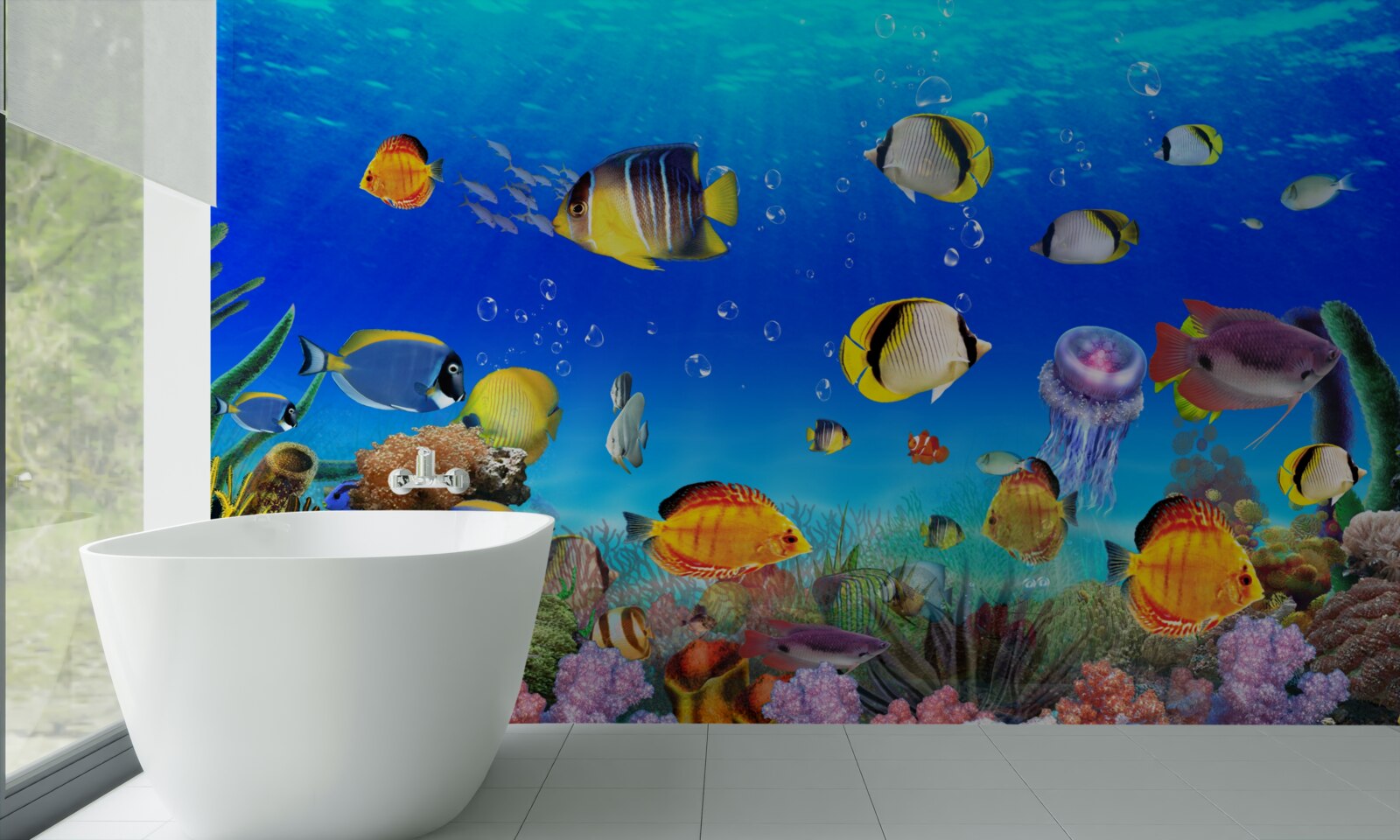 Fotobehang kleurrijke vissen in blauw water