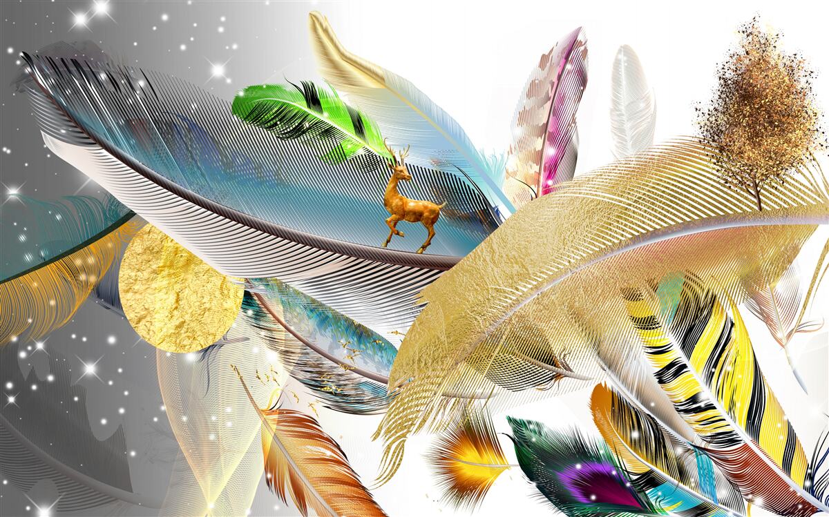 Fotobehang tussen de heldere veren zit een hert