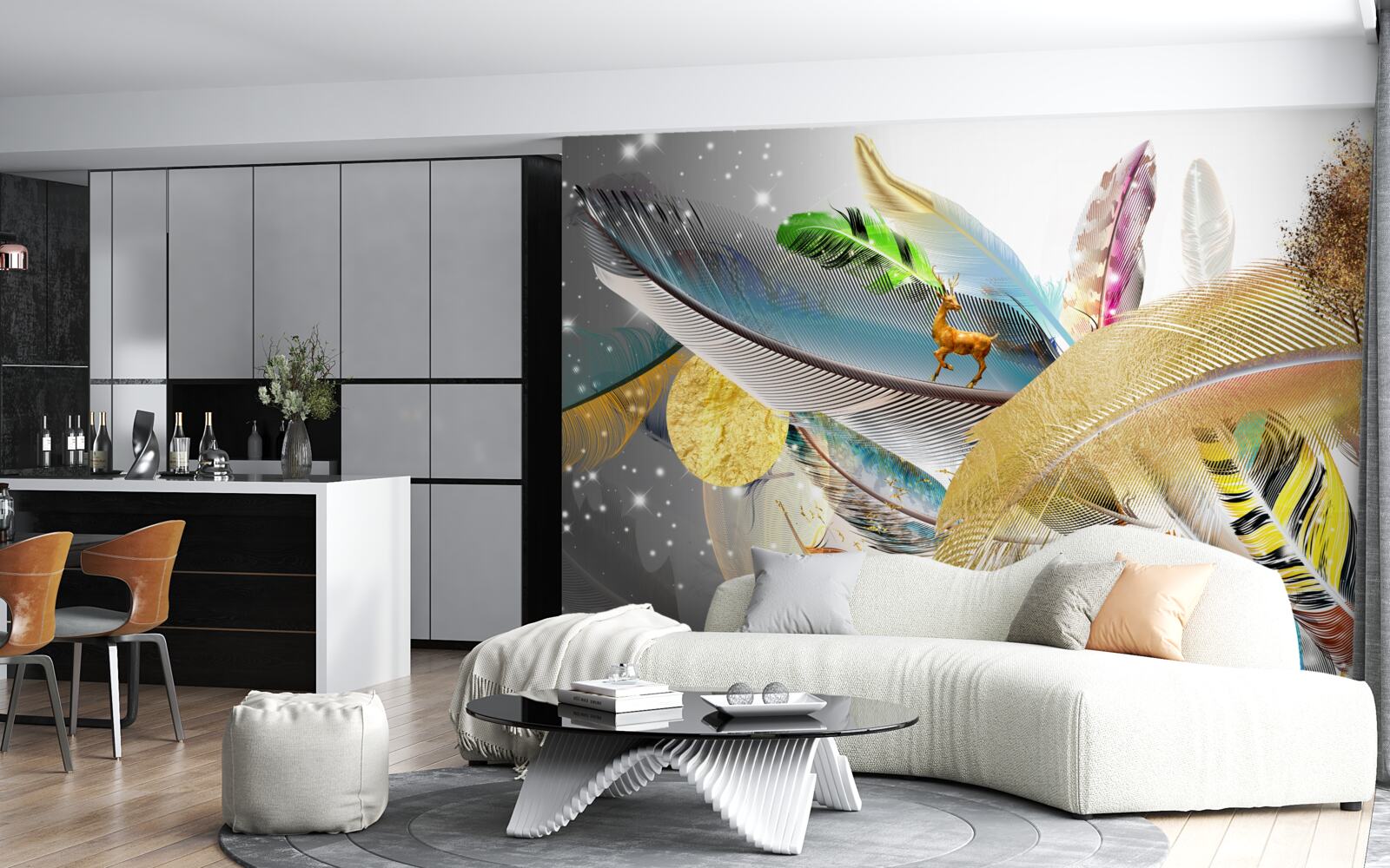 Fotobehang tussen de heldere veren zit een hert