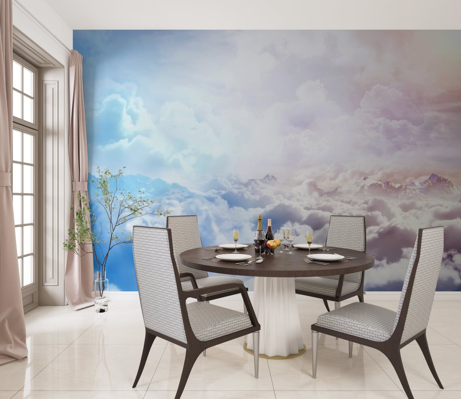 Fotobehang een wolkenhemel in roze en blauwe tinten