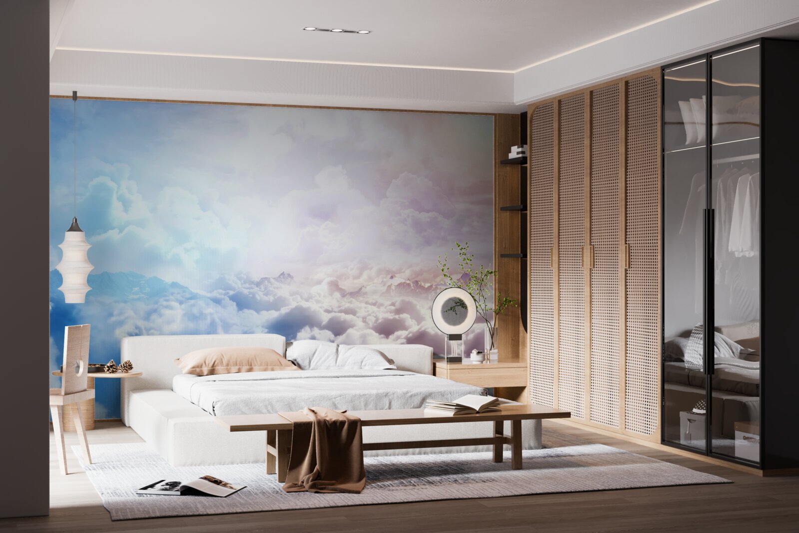 Fotobehang een wolkenhemel in roze en blauwe tinten