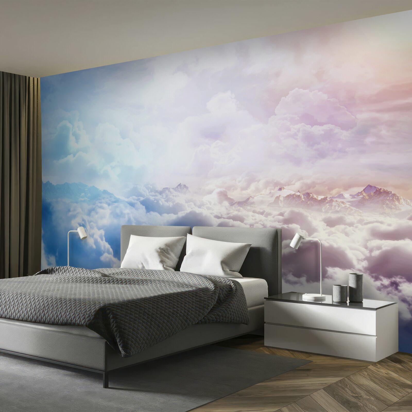 Fotobehang een wolkenhemel in roze en blauwe tinten