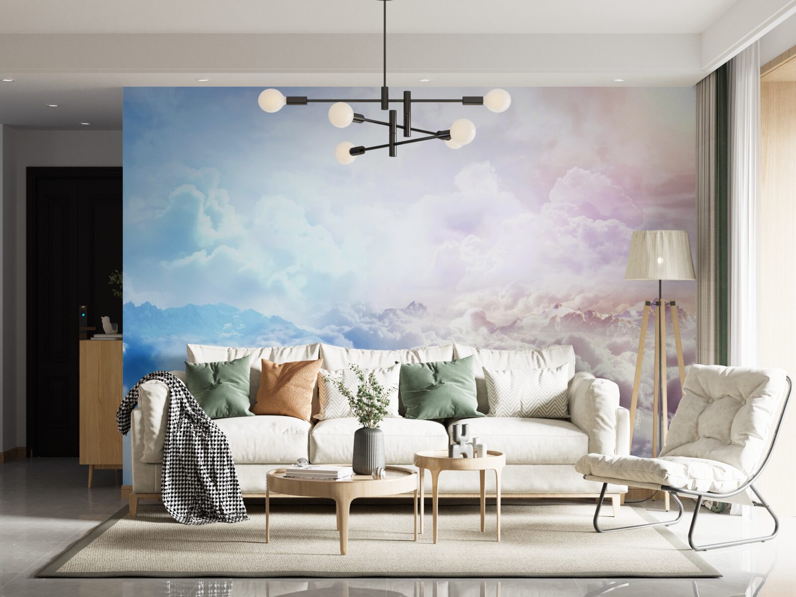 Fotobehang een wolkenhemel in roze en blauwe tinten