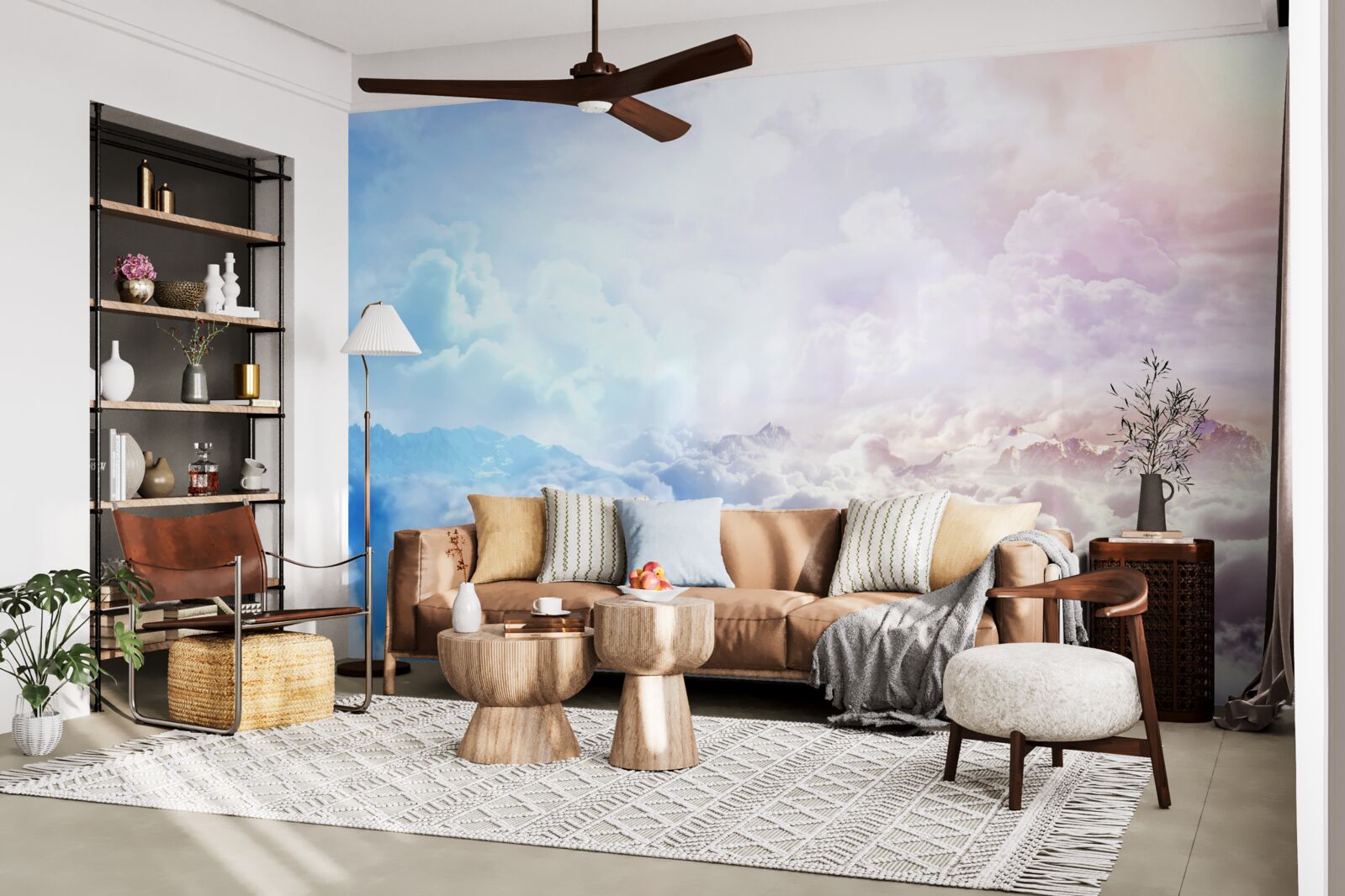 Fotobehang een wolkenhemel in roze en blauwe tinten