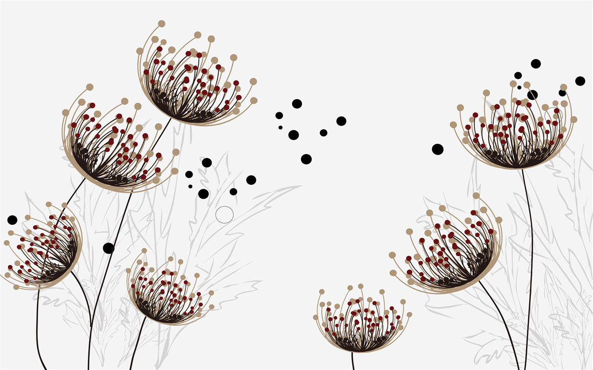 Fotobehang witte achtergrond versierd met paardenbloemen