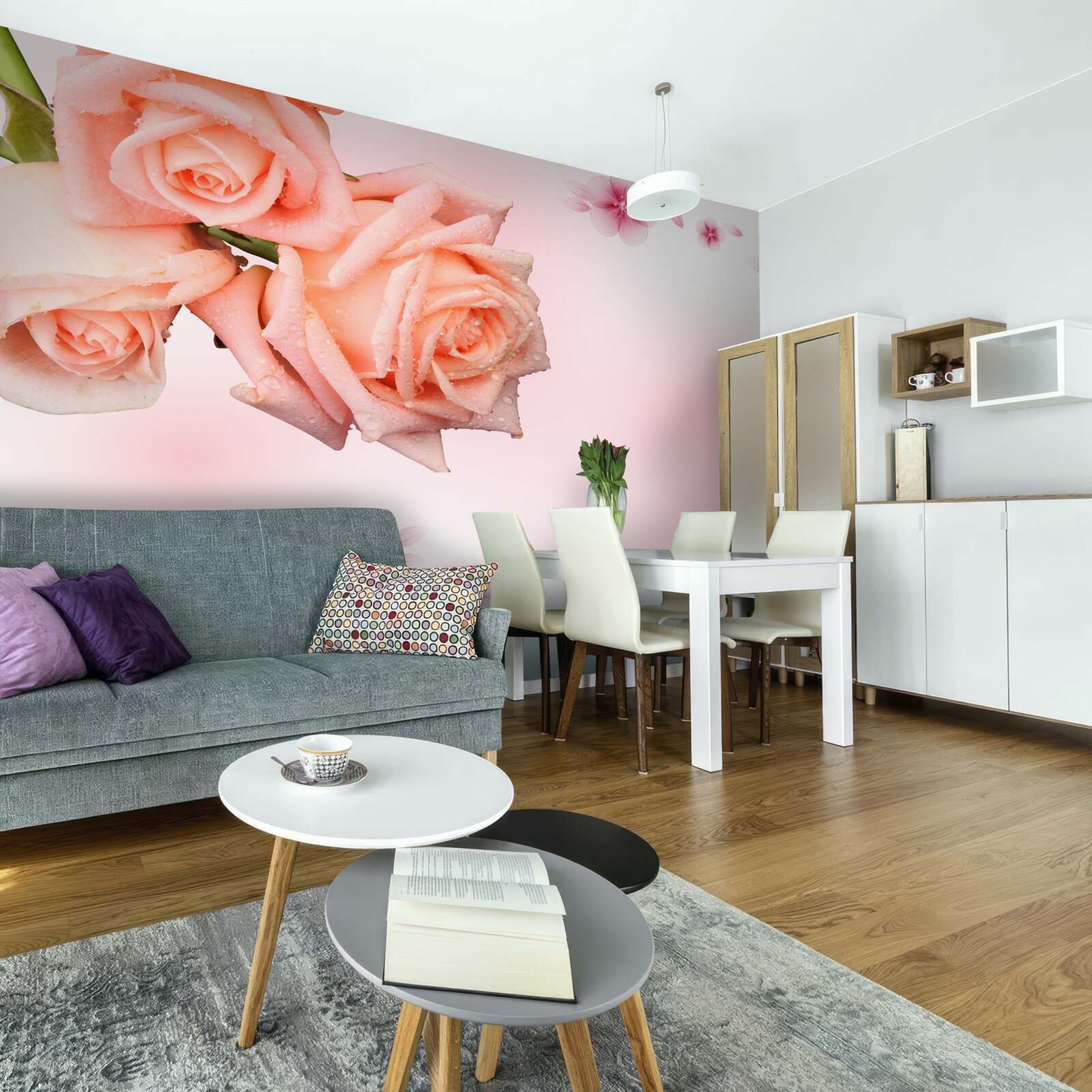 Fotobehang roze bloemen op een achtergrond van dezelfde kleur