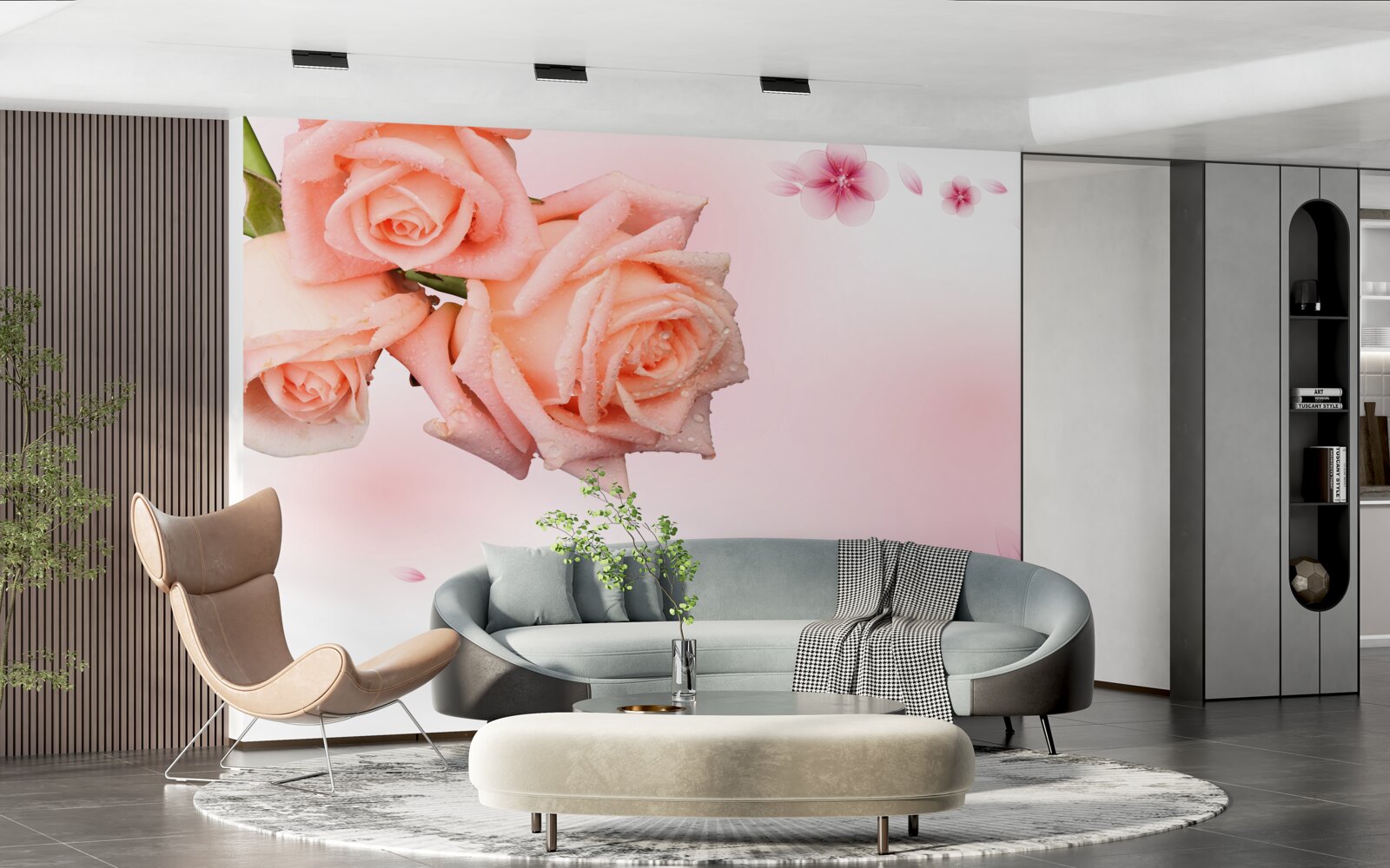 Fotobehang roze bloemen op een achtergrond van dezelfde kleur