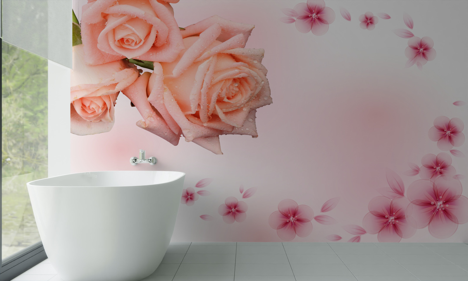 Fotobehang roze bloemen op een achtergrond van dezelfde kleur