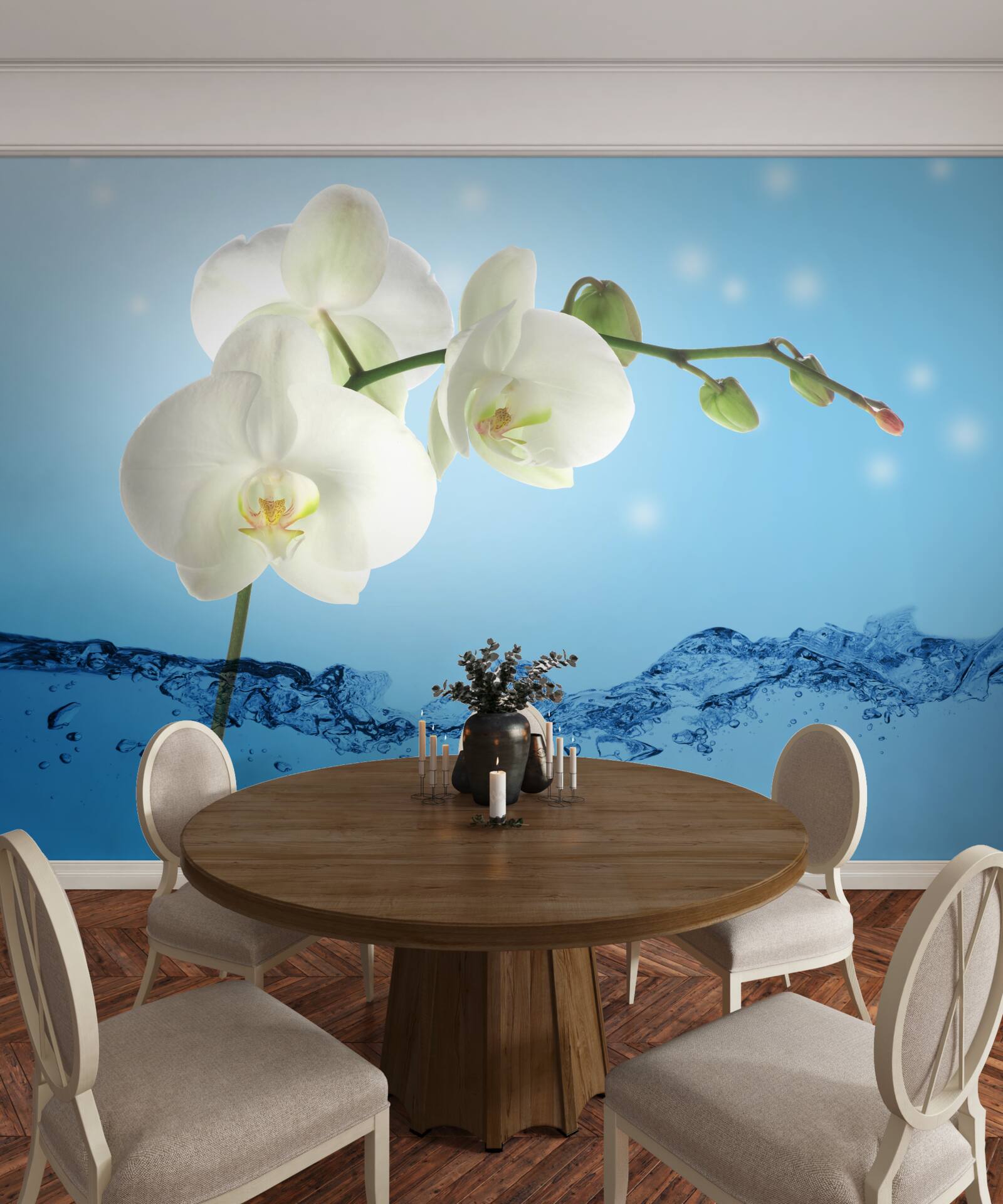 Fotobehang antwoord: witte orchidee ondergedompeld in water