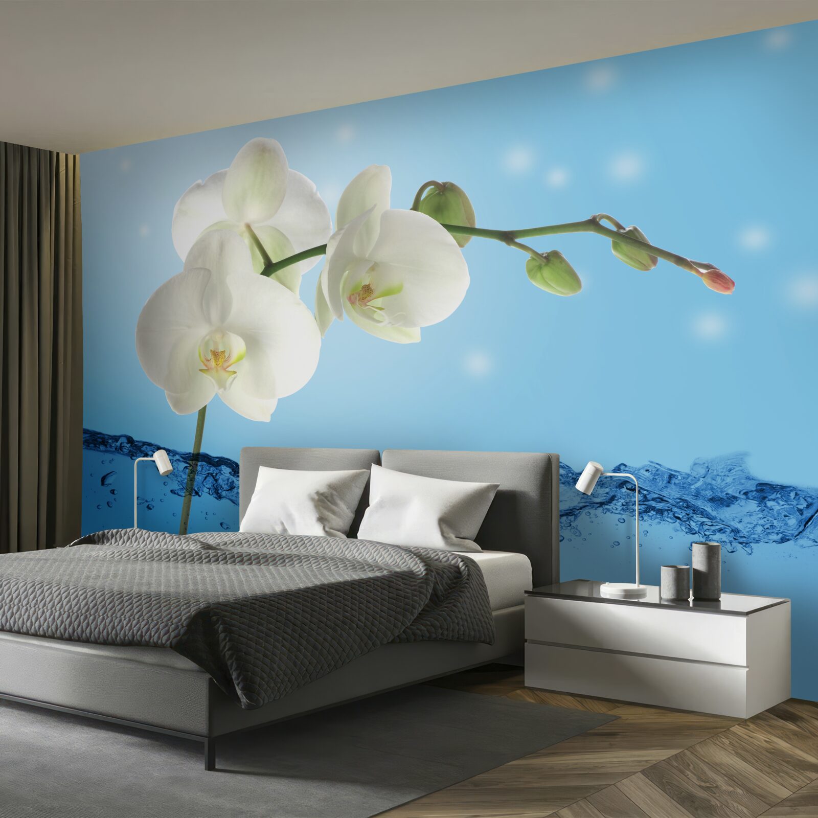 Fotobehang antwoord: witte orchidee ondergedompeld in water