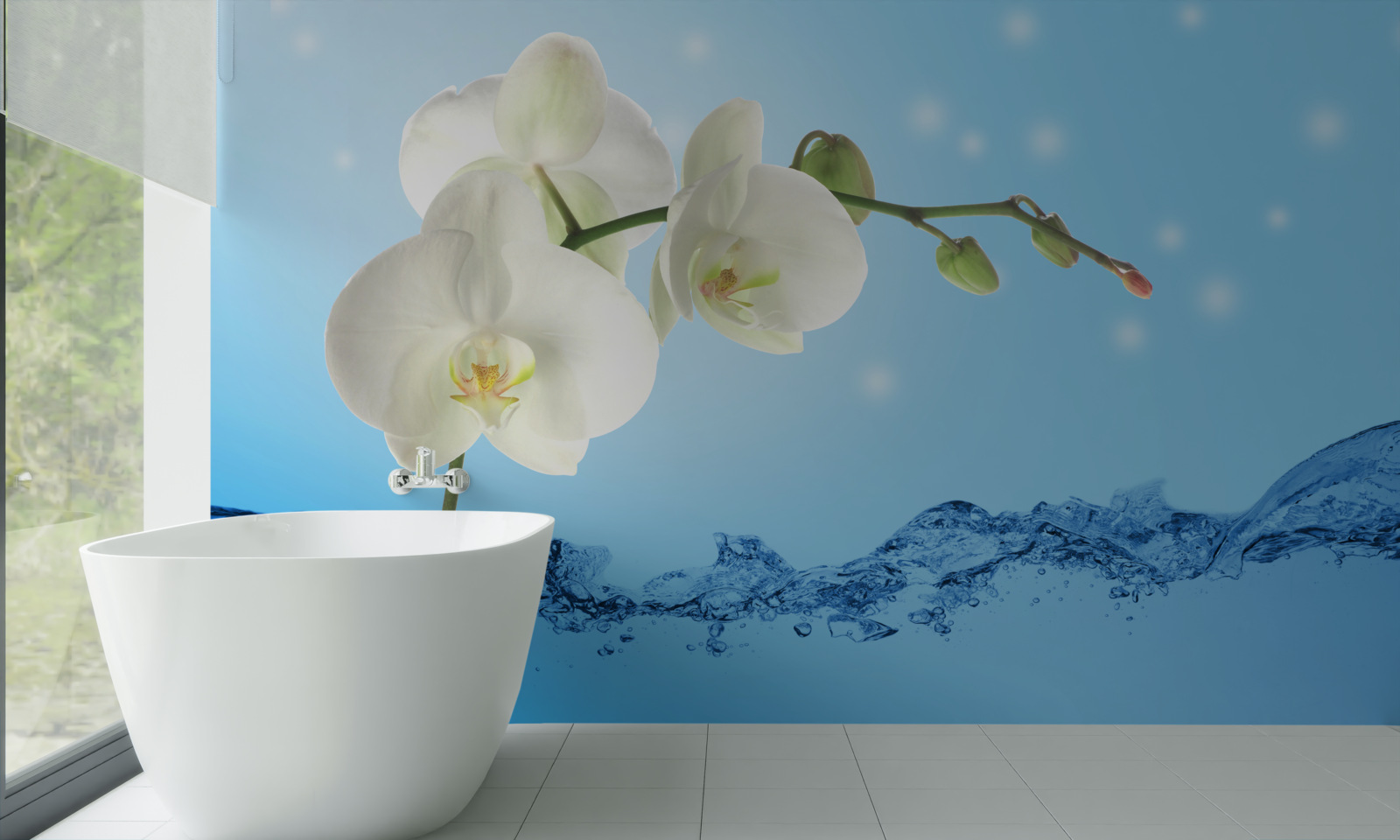 Fotobehang antwoord: witte orchidee ondergedompeld in water