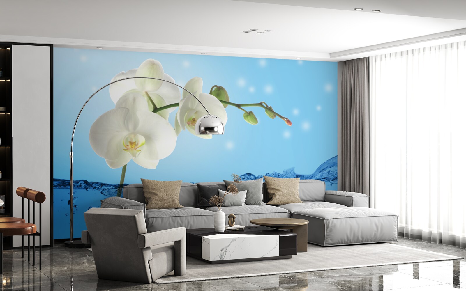 Fotobehang antwoord: witte orchidee ondergedompeld in water