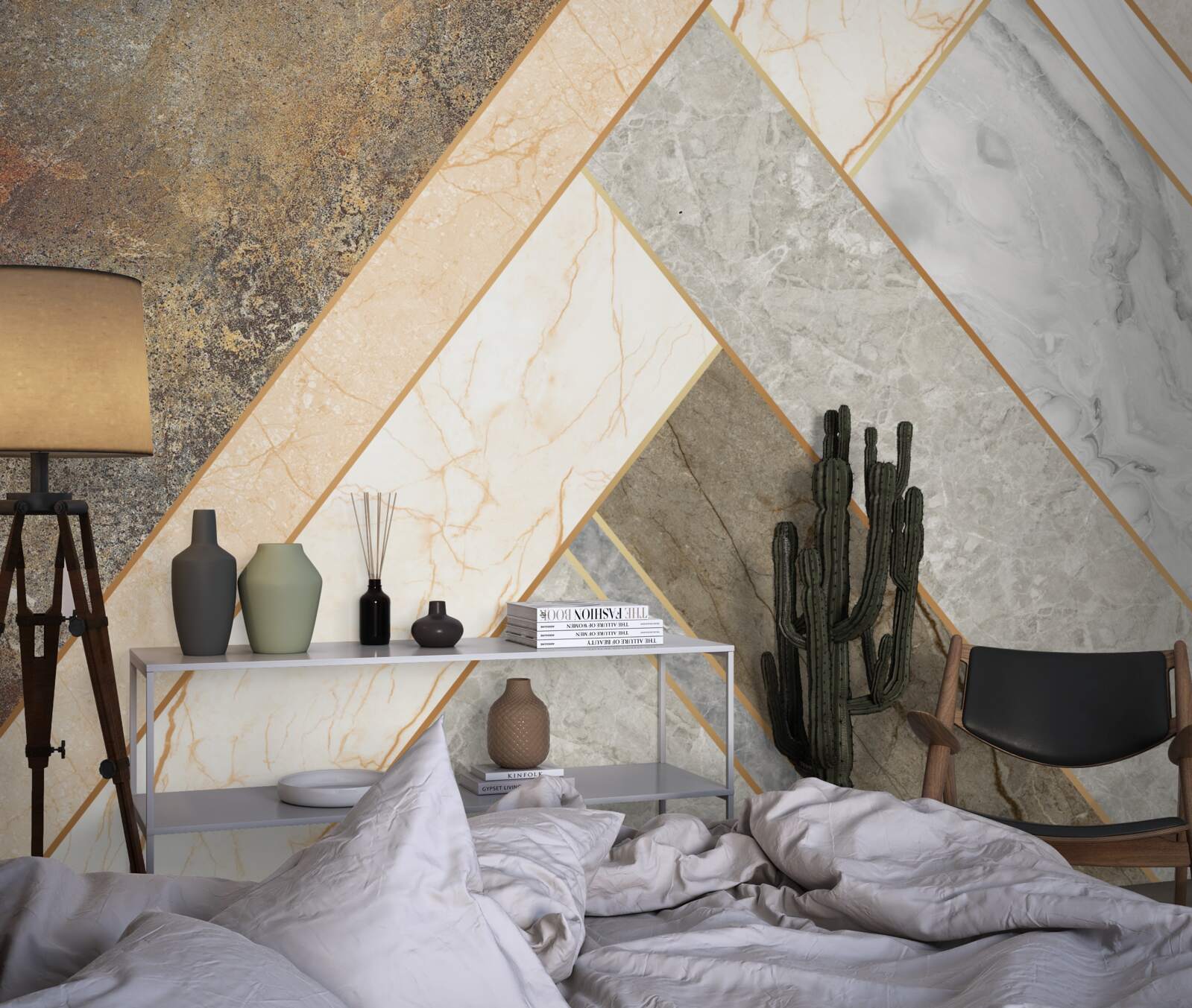 Fotobehang mozaïek op marmer in lichte tinten