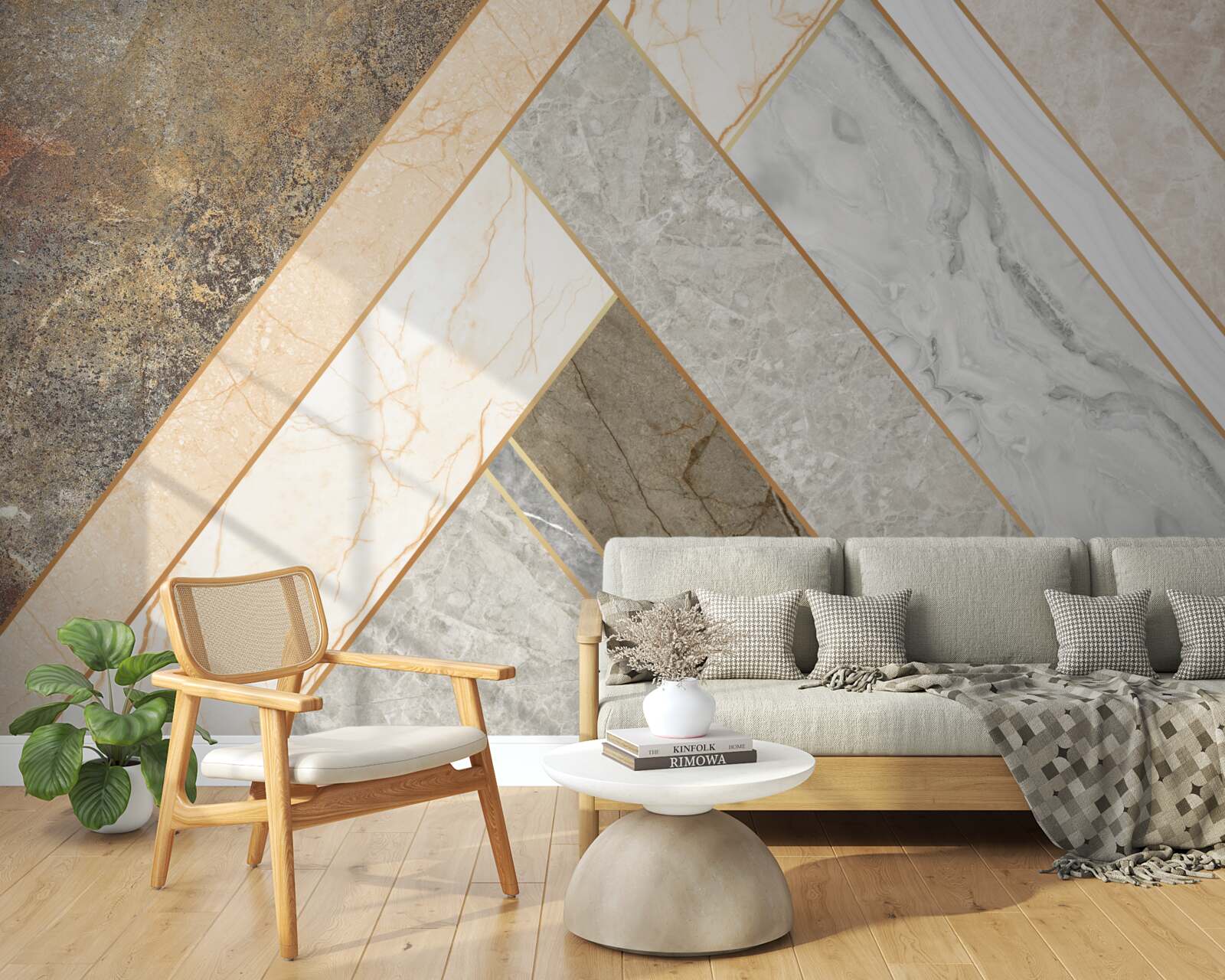 Fotobehang mozaïek op marmer in lichte tinten